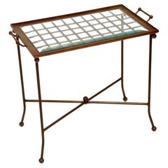 Vintage Patinated Brass and Glass Tray Top Side Table