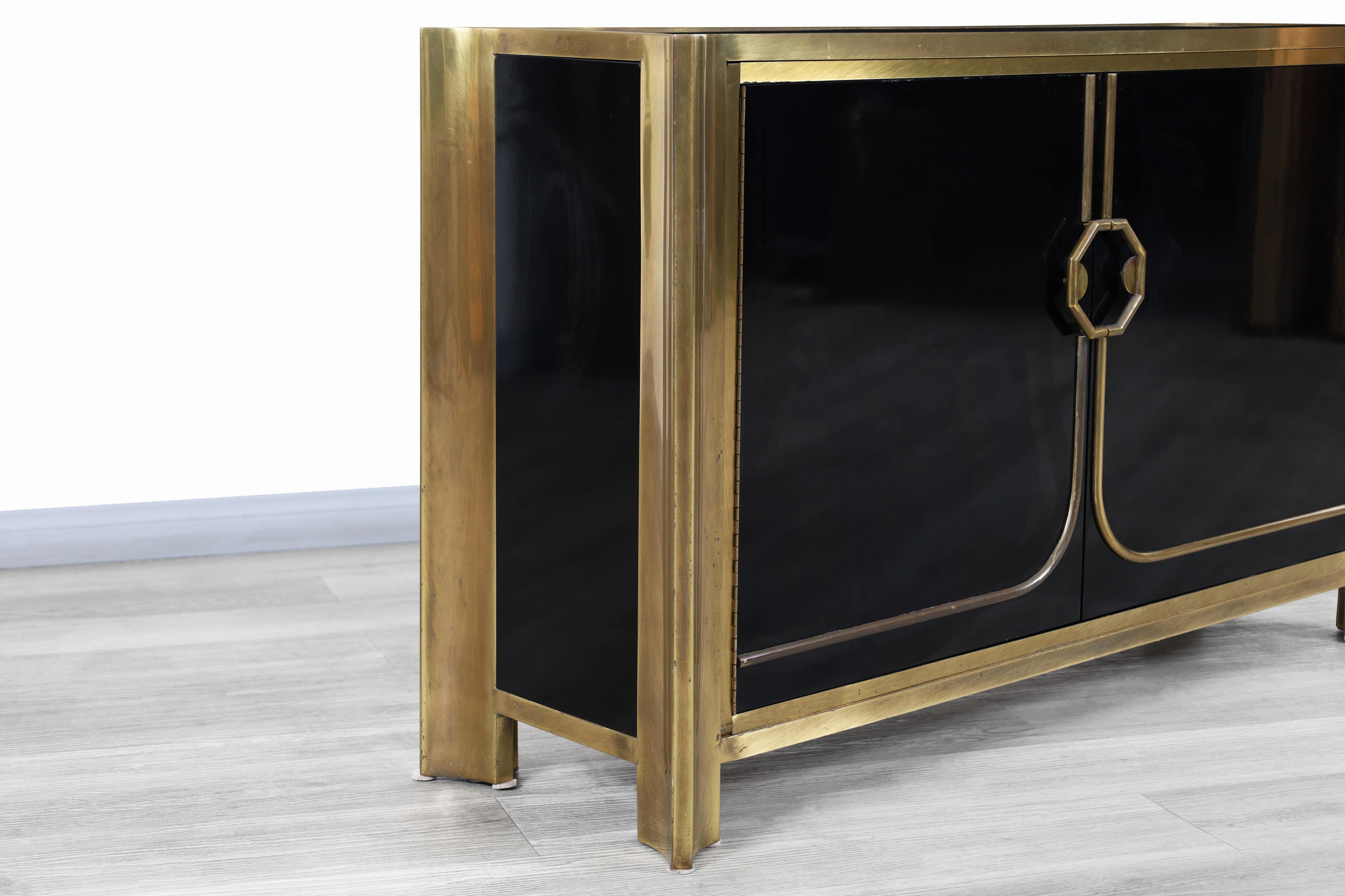 Mid-Century Modern Vintage Patinated Brass and Lacquered Credenza by Mastercraft