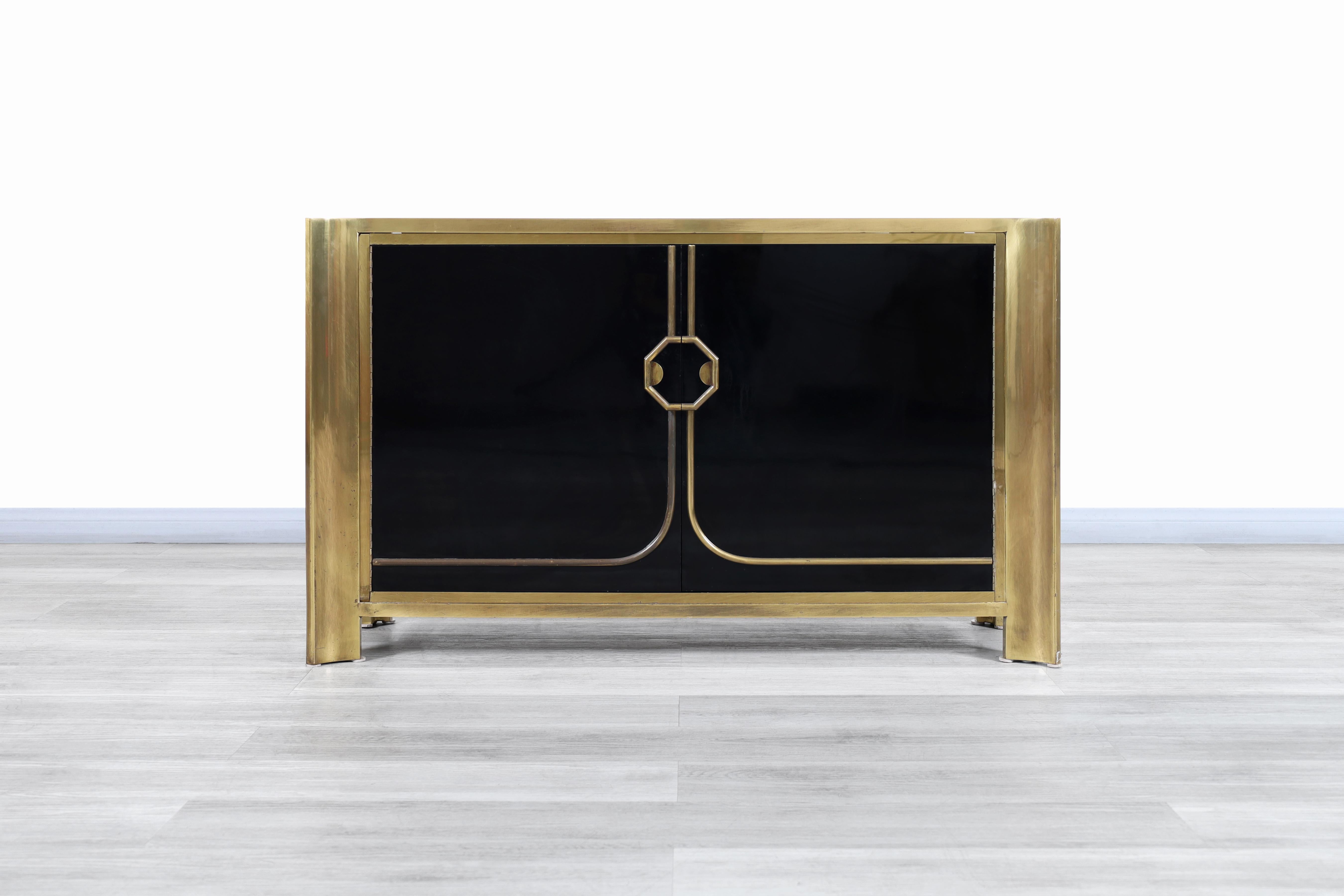 Late 20th Century Vintage Patinated Brass and Lacquered Credenza by Mastercraft