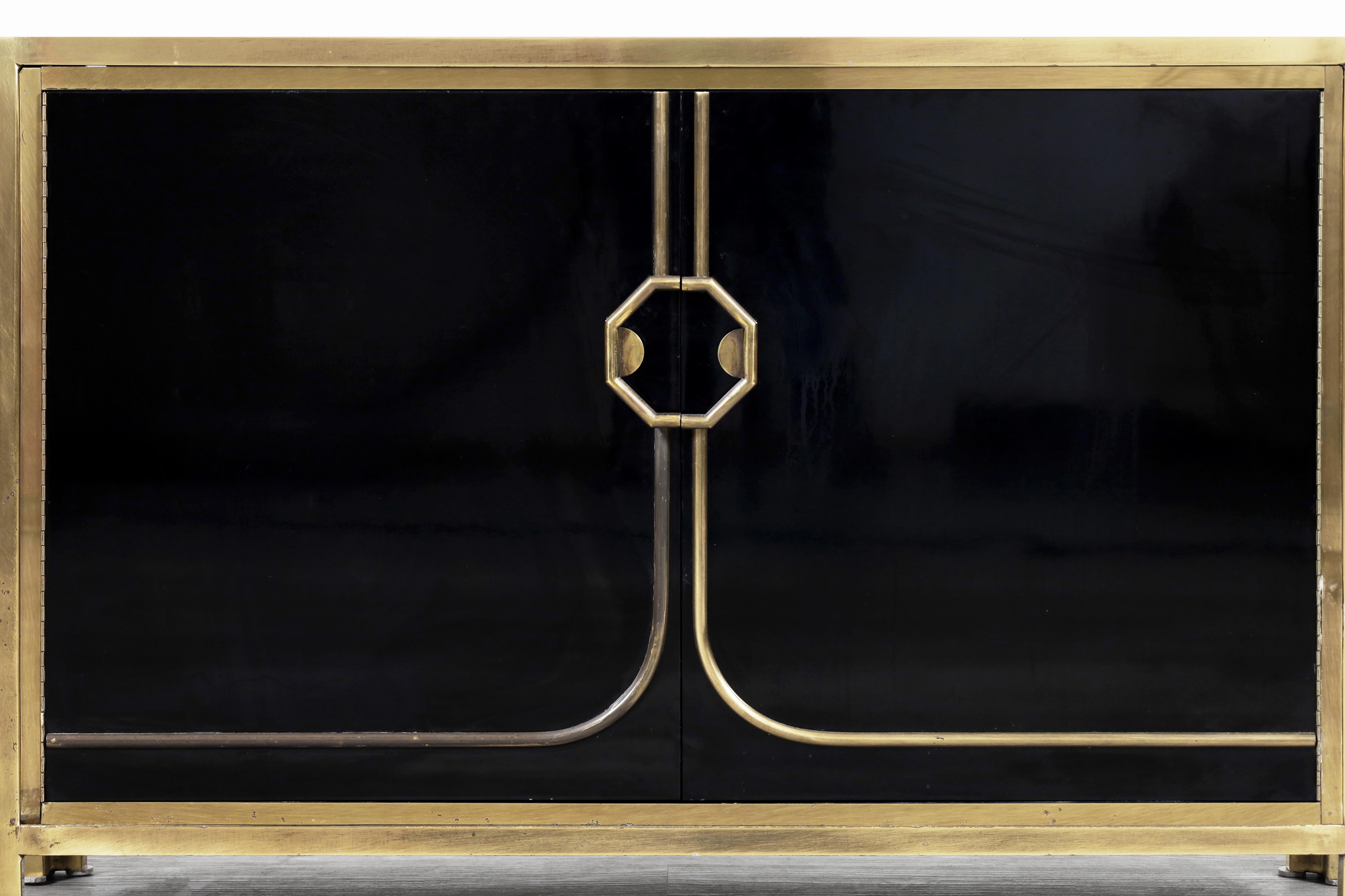 Vintage Patinated Brass and Lacquered Credenza by Mastercraft 1