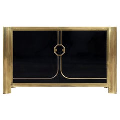 Credenza vintage de latón patinado y lacado de Mastercraft