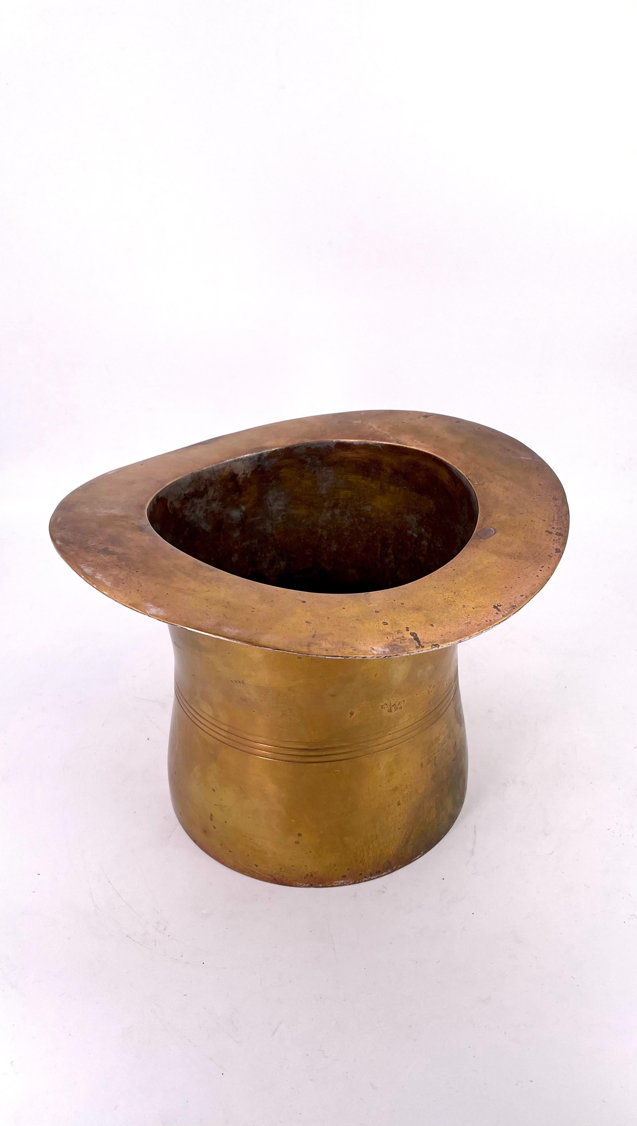 Cool and unique patinated brass over nickel steel, top hat like the one of the Monopoly game, circa 1970s.