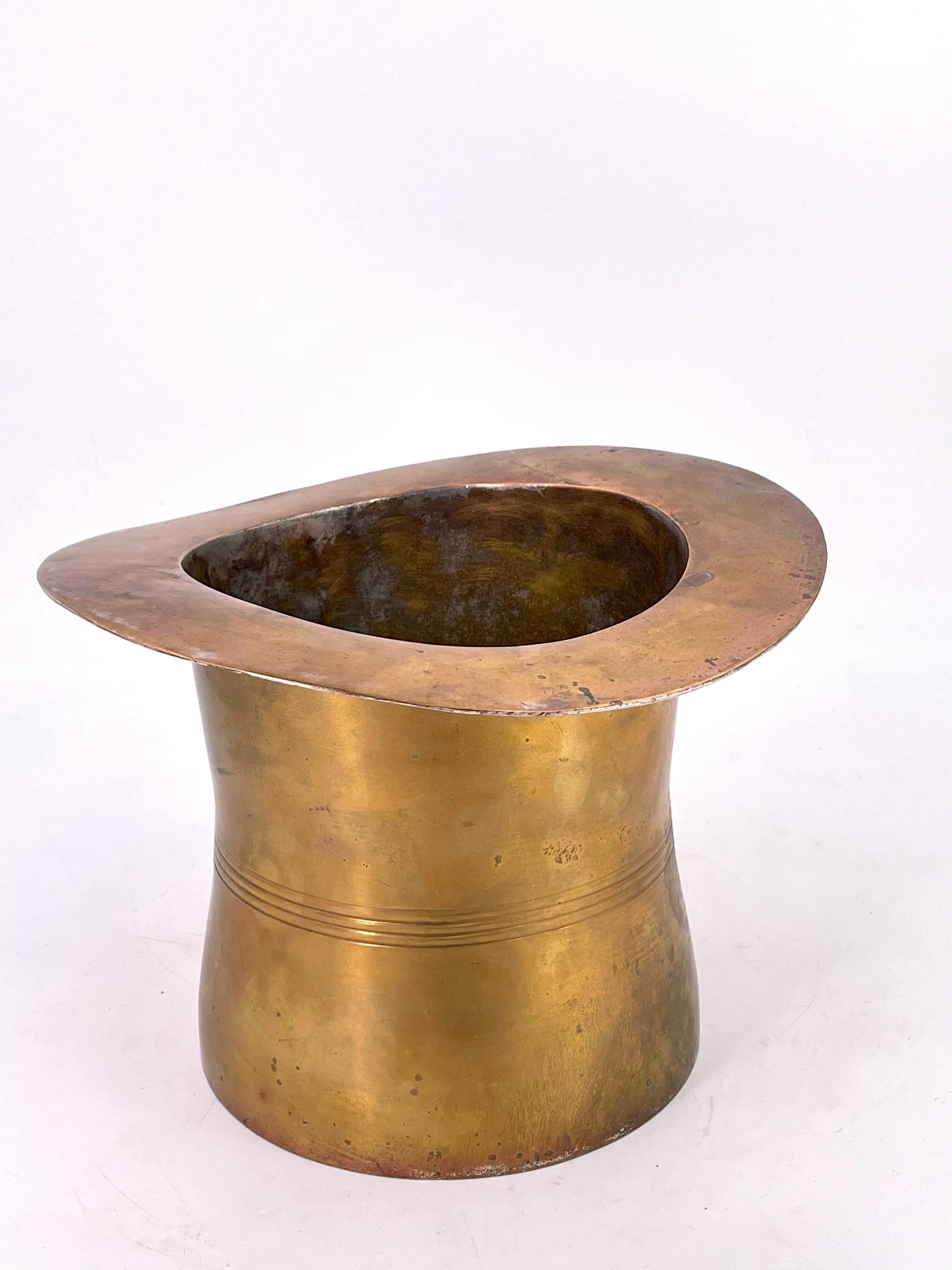 Mid-Century Modern Vintage Patinated Brass Catch-It-All Top Hat