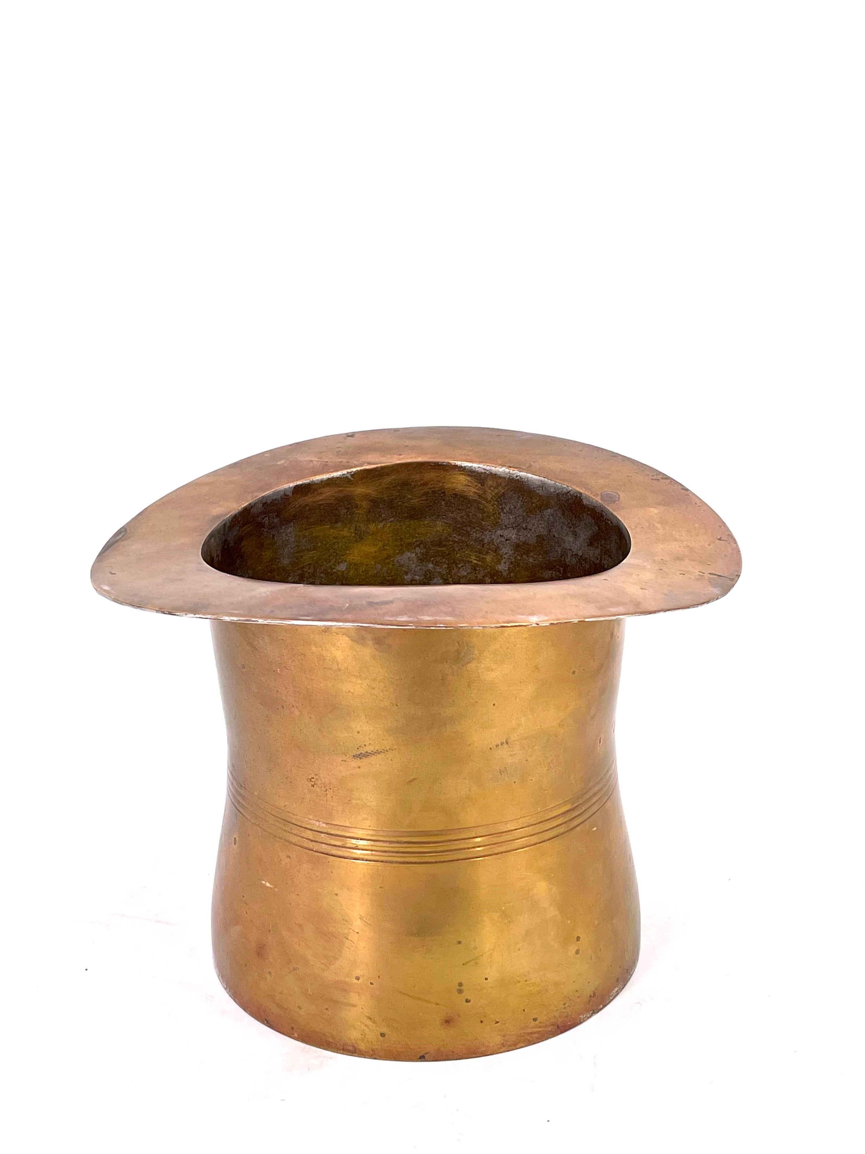 Vintage Patinated Brass Catch-It-All Top Hat In Good Condition In San Diego, CA
