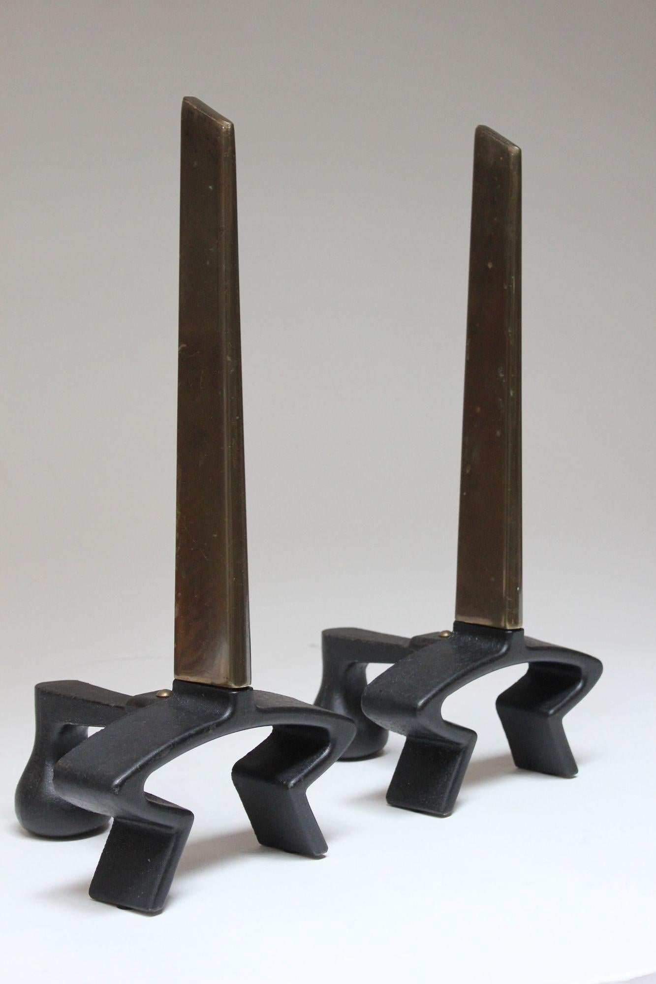 Vintage Patinated Brass Sculptural Andirons by Donald Deskey For Sale 7