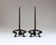 Vintage Patinated Brass Sculptural Andirons by Donald Deskey