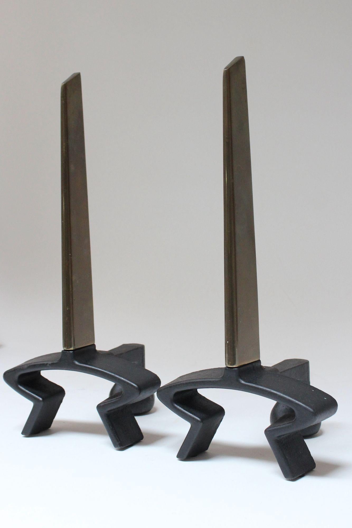 Mid-Century Modern Vintage Patinated Brass Sculptural Andirons by Donald Deskey For Sale