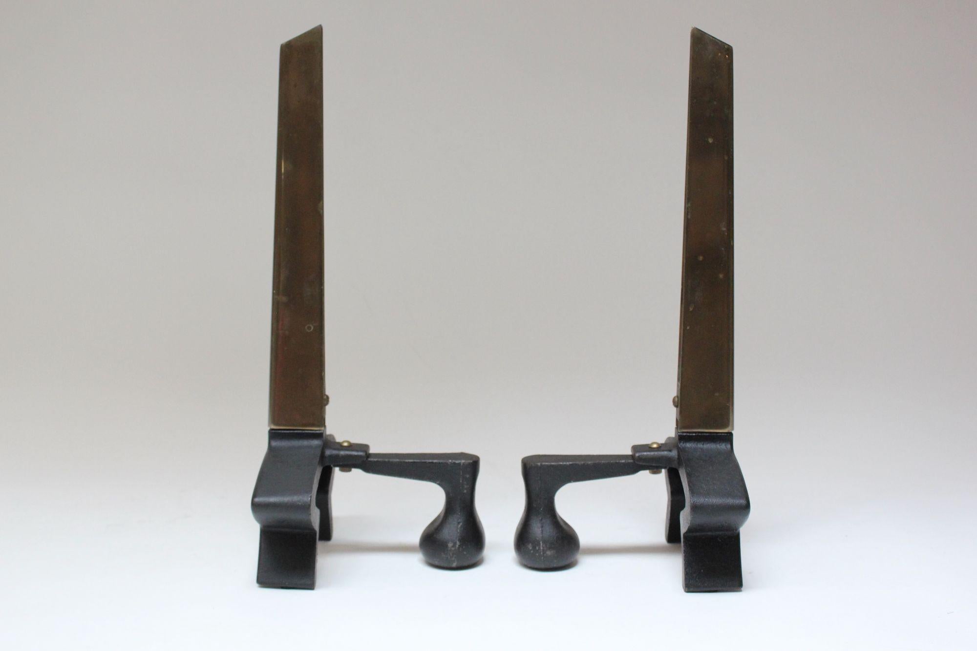Vintage Patinated Brass Sculptural Andirons by Donald Deskey In Good Condition For Sale In Brooklyn, NY