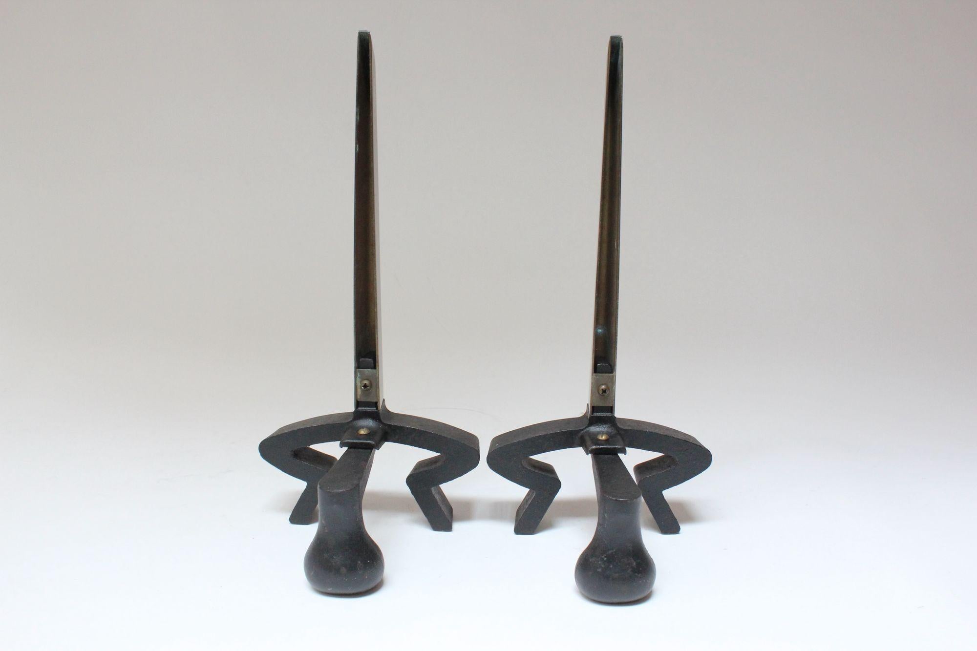 Mid-20th Century Vintage Patinated Brass Sculptural Andirons by Donald Deskey For Sale