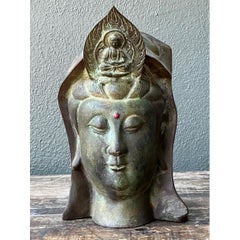 Vintage Patinated Bronze Buddha Head