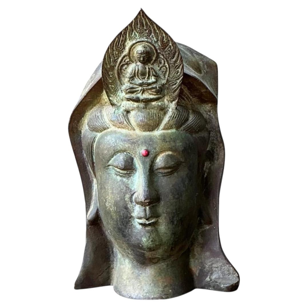 Vintage Patinated Bronze Buddha Head