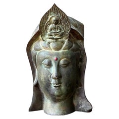 Vintage Patinated Bronze Buddha Head