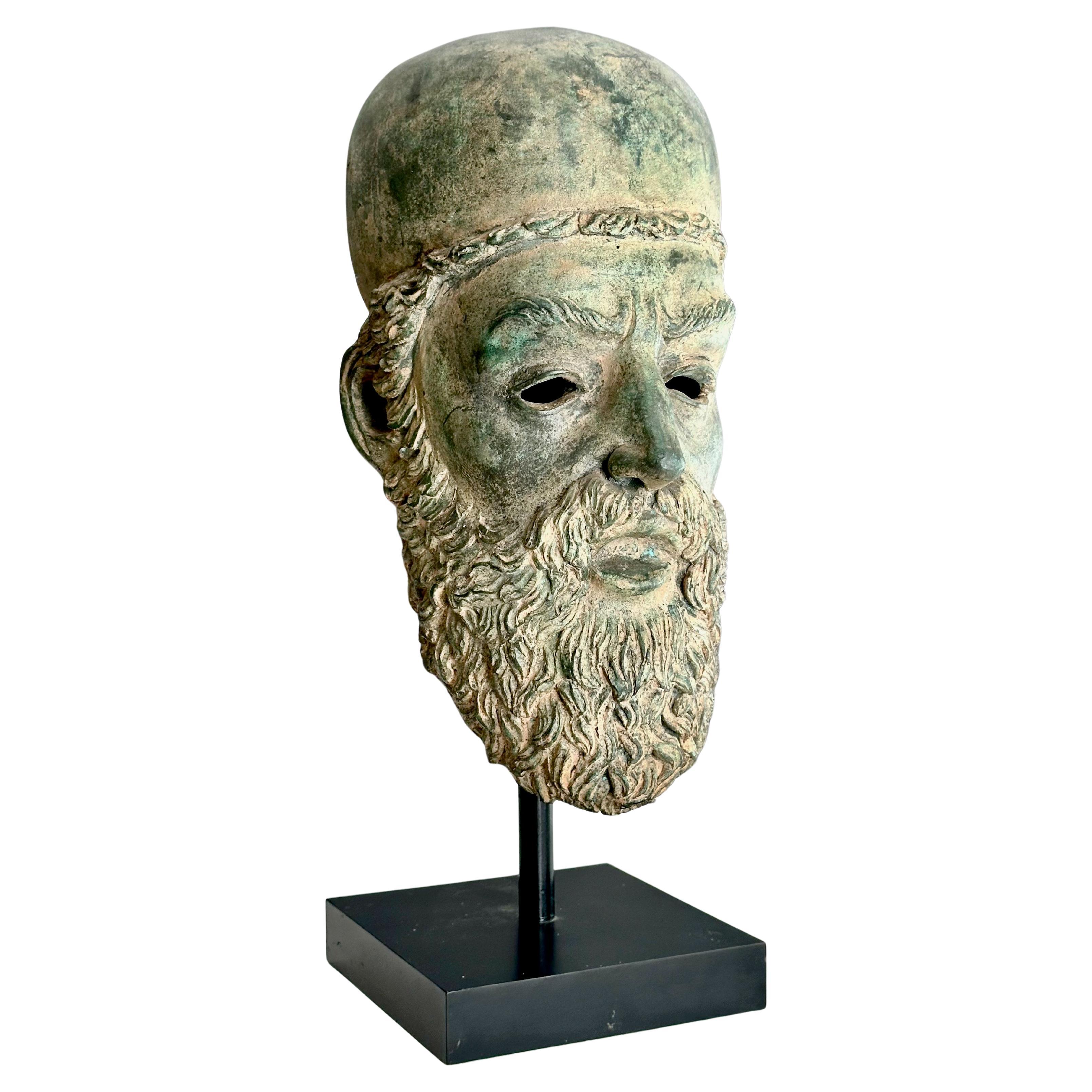 Vintage Patinated Bronze Bust Greek Scholar