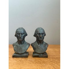 Vintage Patinated Bronze Busts Of George Washington - A Pair