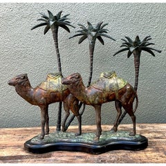 Vintage Patinated Bronze Camel Candleholder