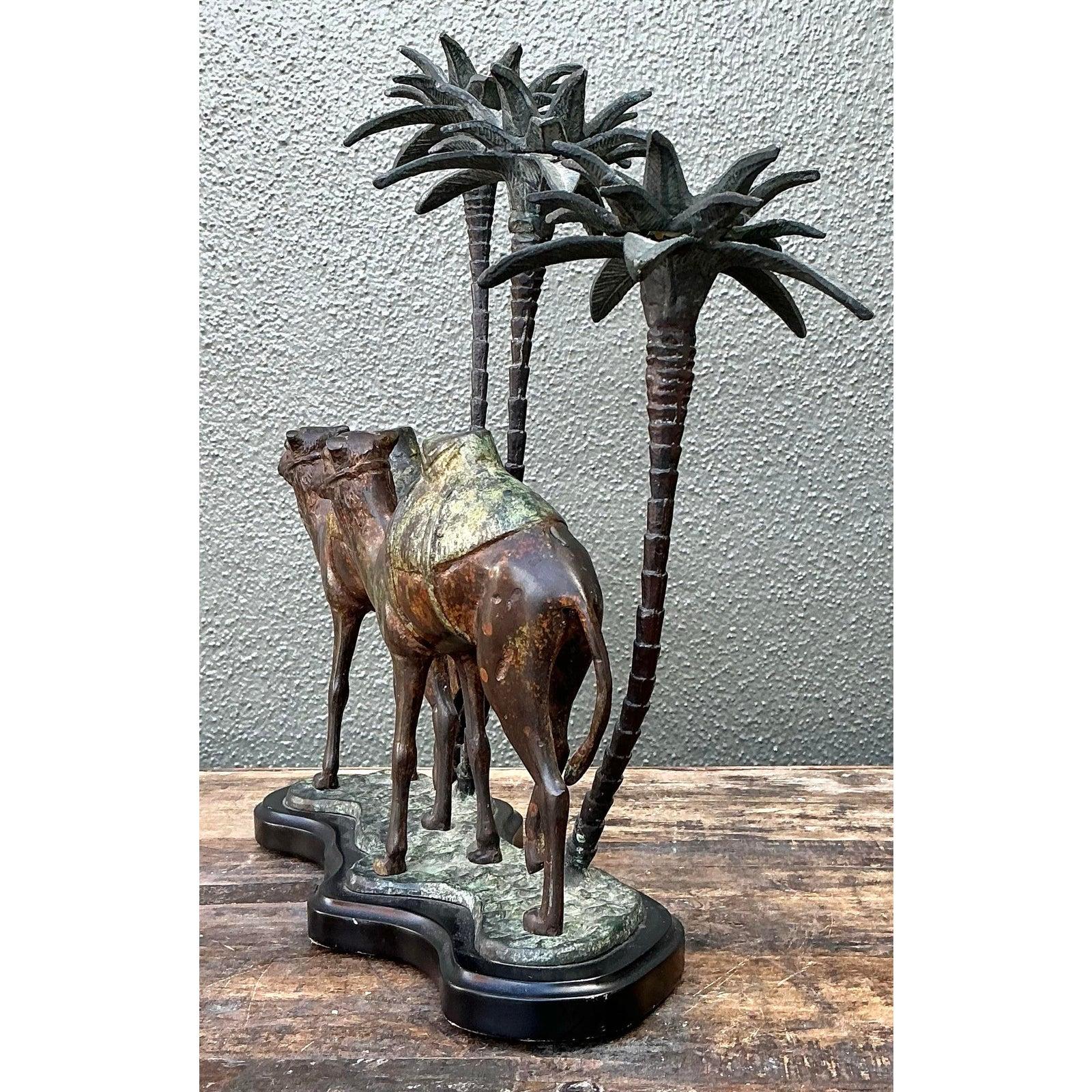 Vintage Patinated Bronze Camel Candleholder For Sale at 1stDibs
