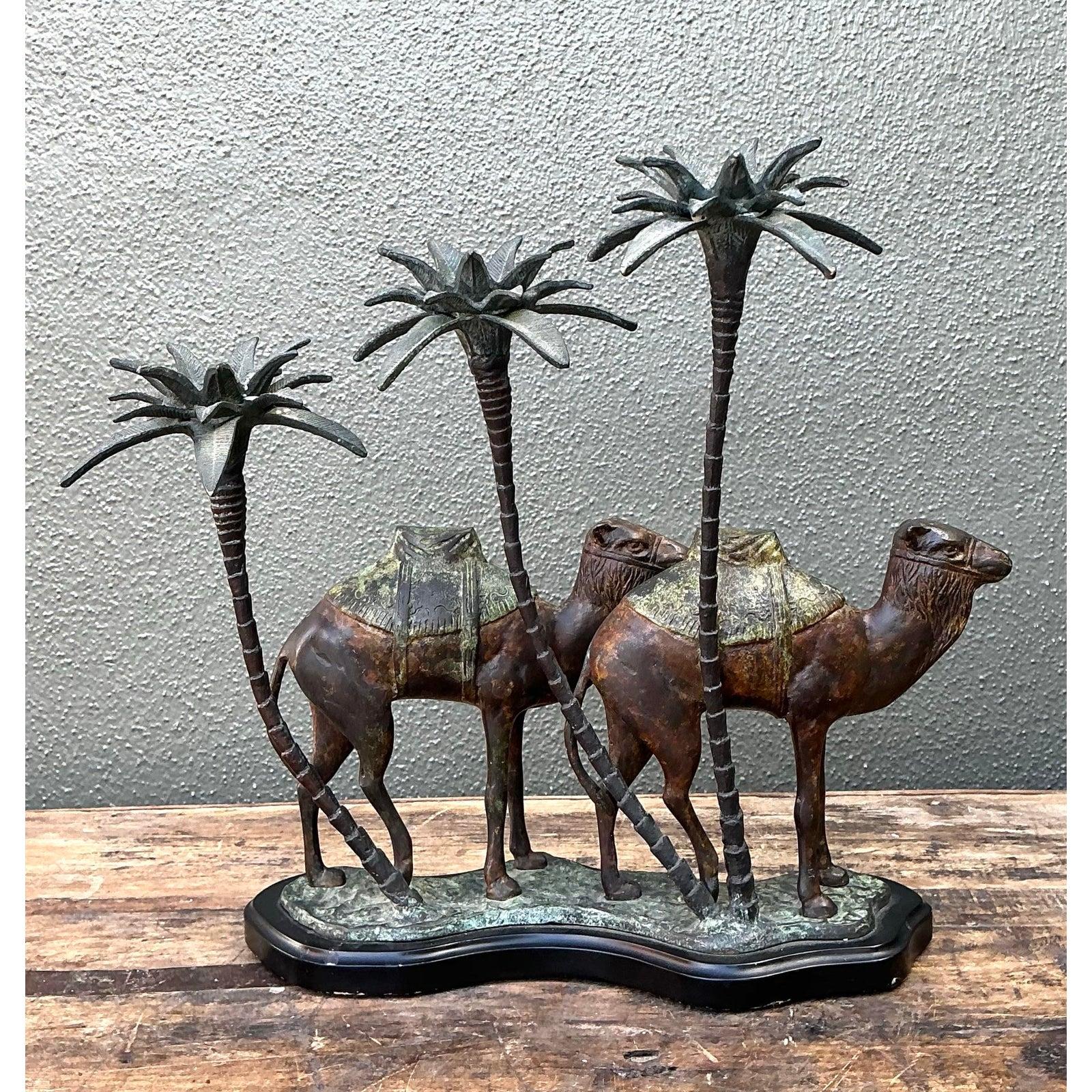 Vintage Patinated Bronze Camel Candleholder For Sale at 1stDibs