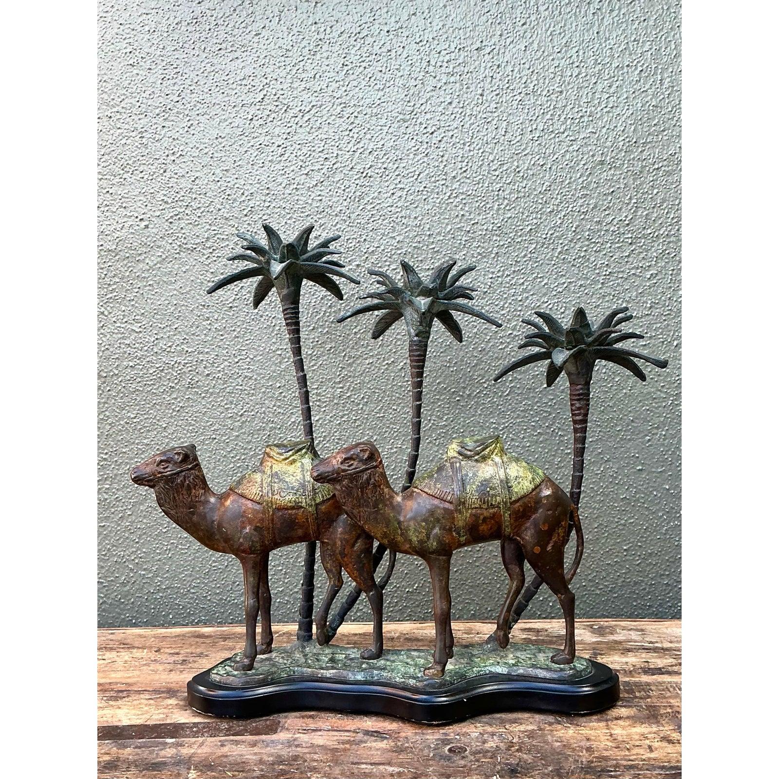 Vintage Patinated Bronze Camel Candleholder For Sale at 1stDibs