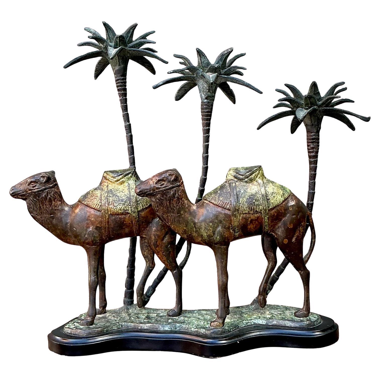 Vintage Patinated Bronze Camel Candleholder