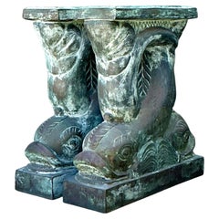Vintage Patinated Bronze Dolphin Table Pedestals - A Pair