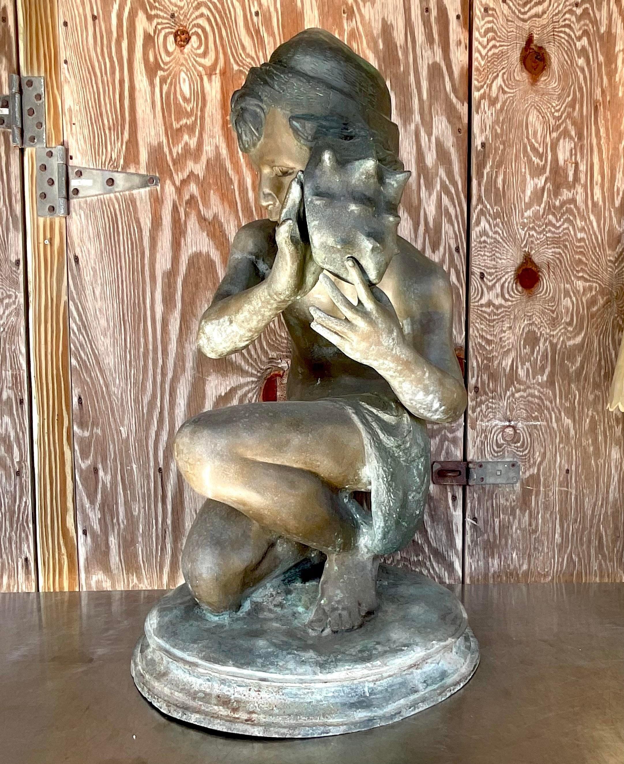 Francese Scultura d'epoca in bronzo patinato di Jean-Baptiste Jean, scultura di Carpeau in vendita