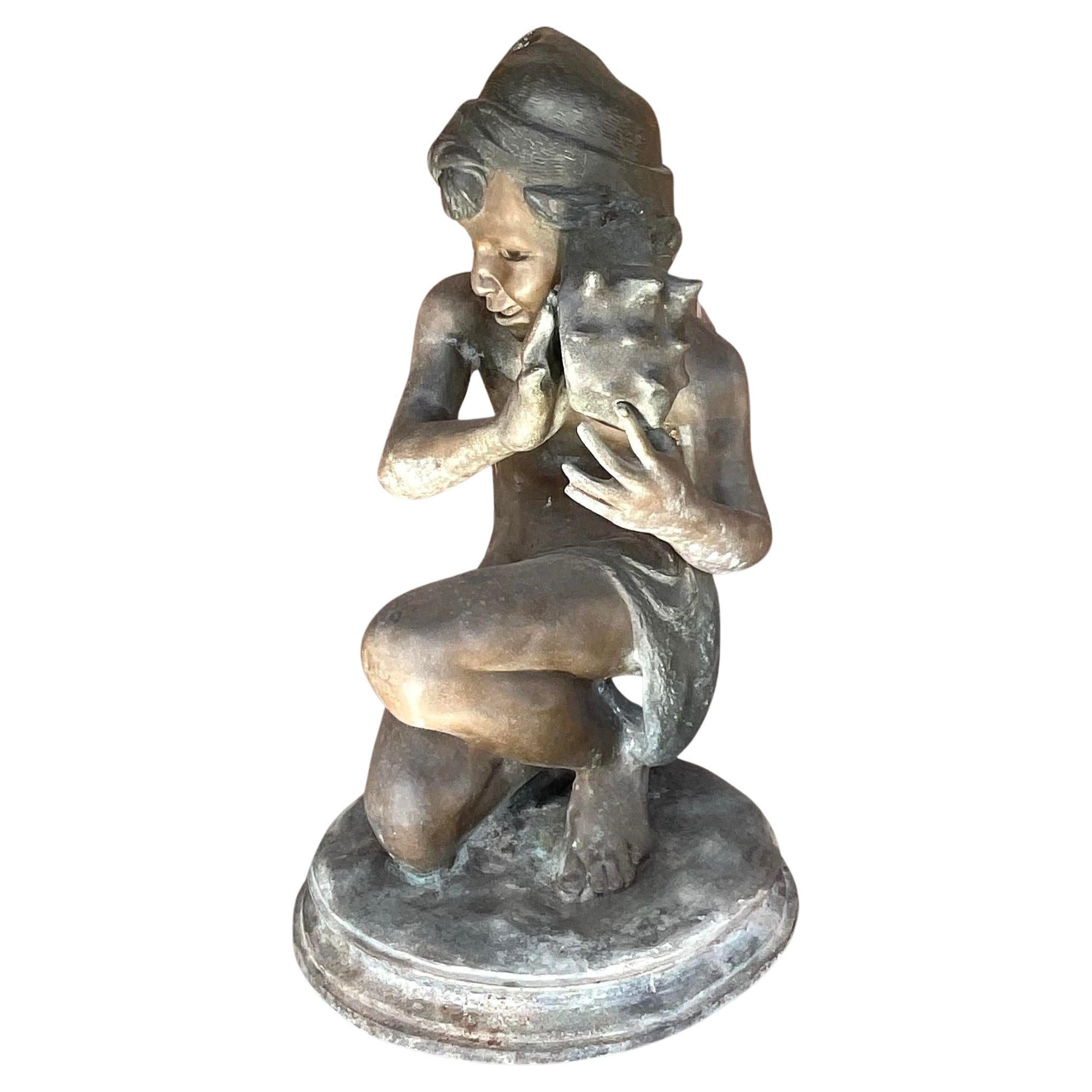 Escultura vintage de bronce patinado Jean-Baptiste Carpeau