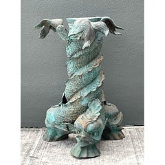 Vintage Patinated Bronze Koi Table Pedestal