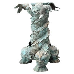 Vintage Patinated Bronze Koi Table Pedestal