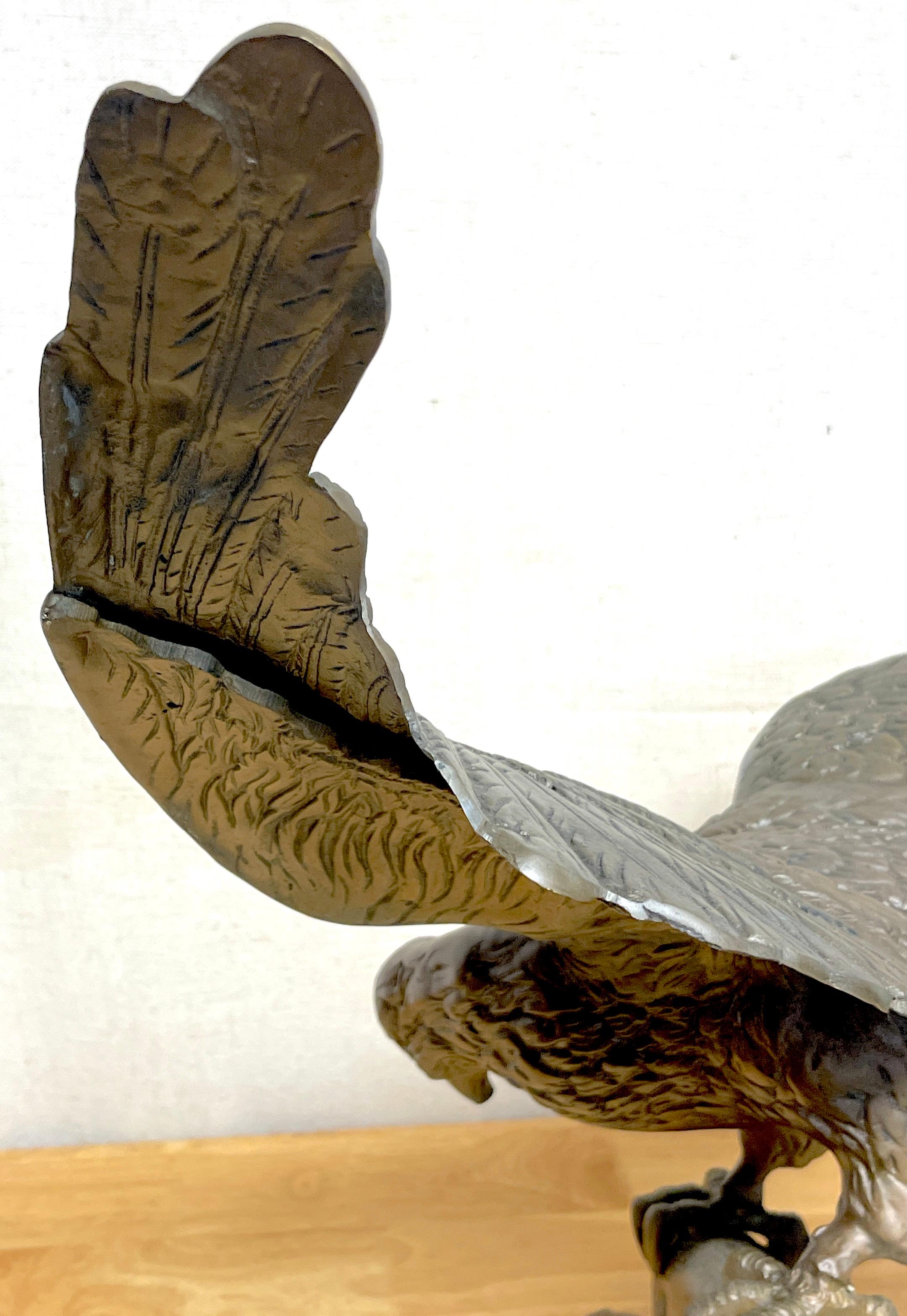 Vintage Patinated Bronze Sculpture 'American Bald Eagle Upon Landing' For Sale 1
