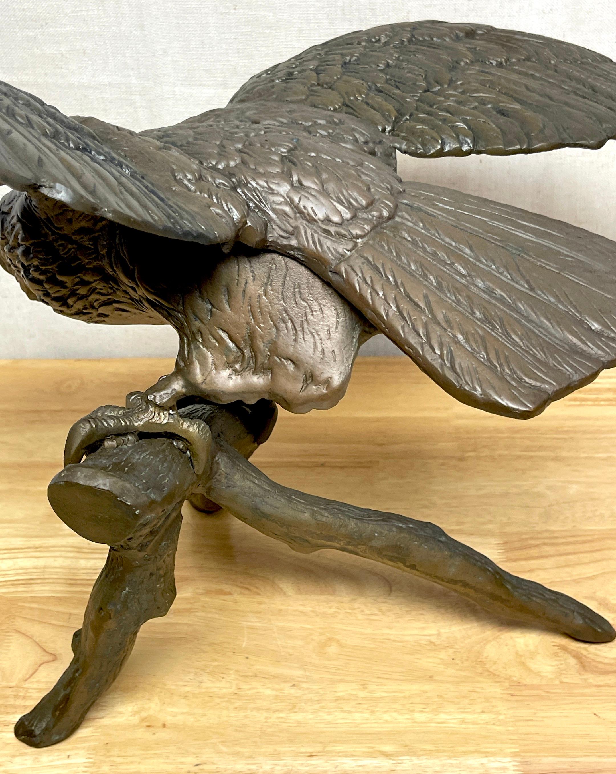 Vintage Patinated Bronze Sculpture 'American Bald Eagle Upon Landing' For Sale 3