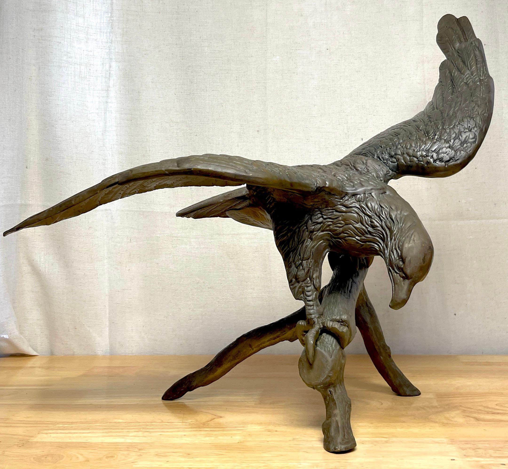 Vintage Patinated Bronze Sculpture 'American Bald Eagle Upon Landing' For Sale 3