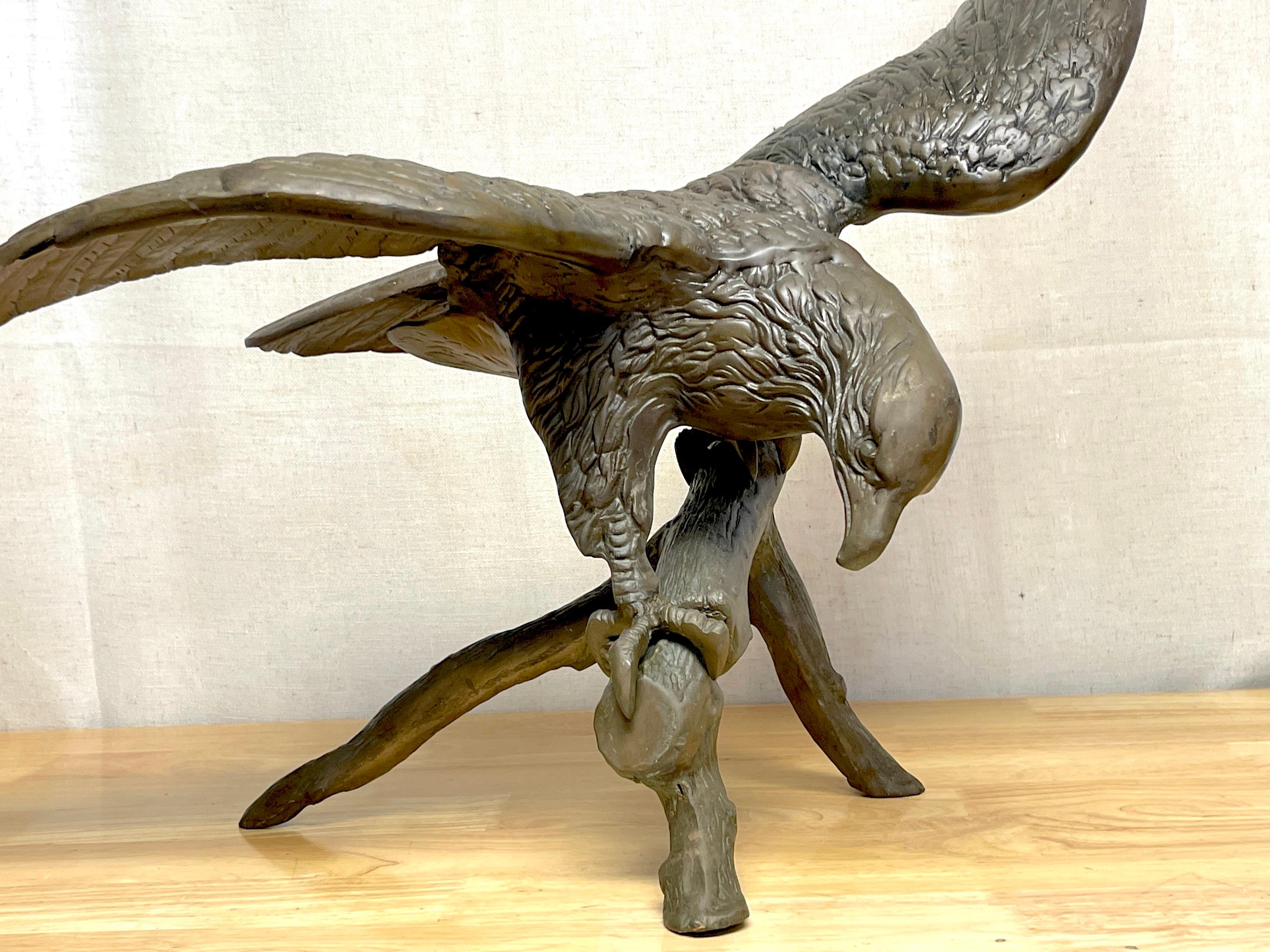 Vintage Patinated Bronze Sculpture 'American Bald Eagle Upon Landing' For Sale 4