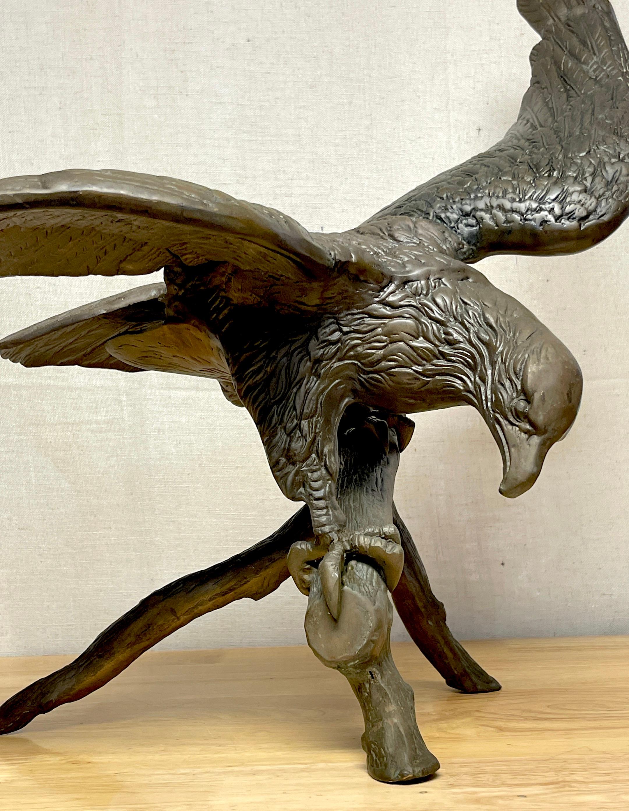 Vintage Patinated Bronze Sculpture 'American Bald Eagle Upon Landing' For Sale 5