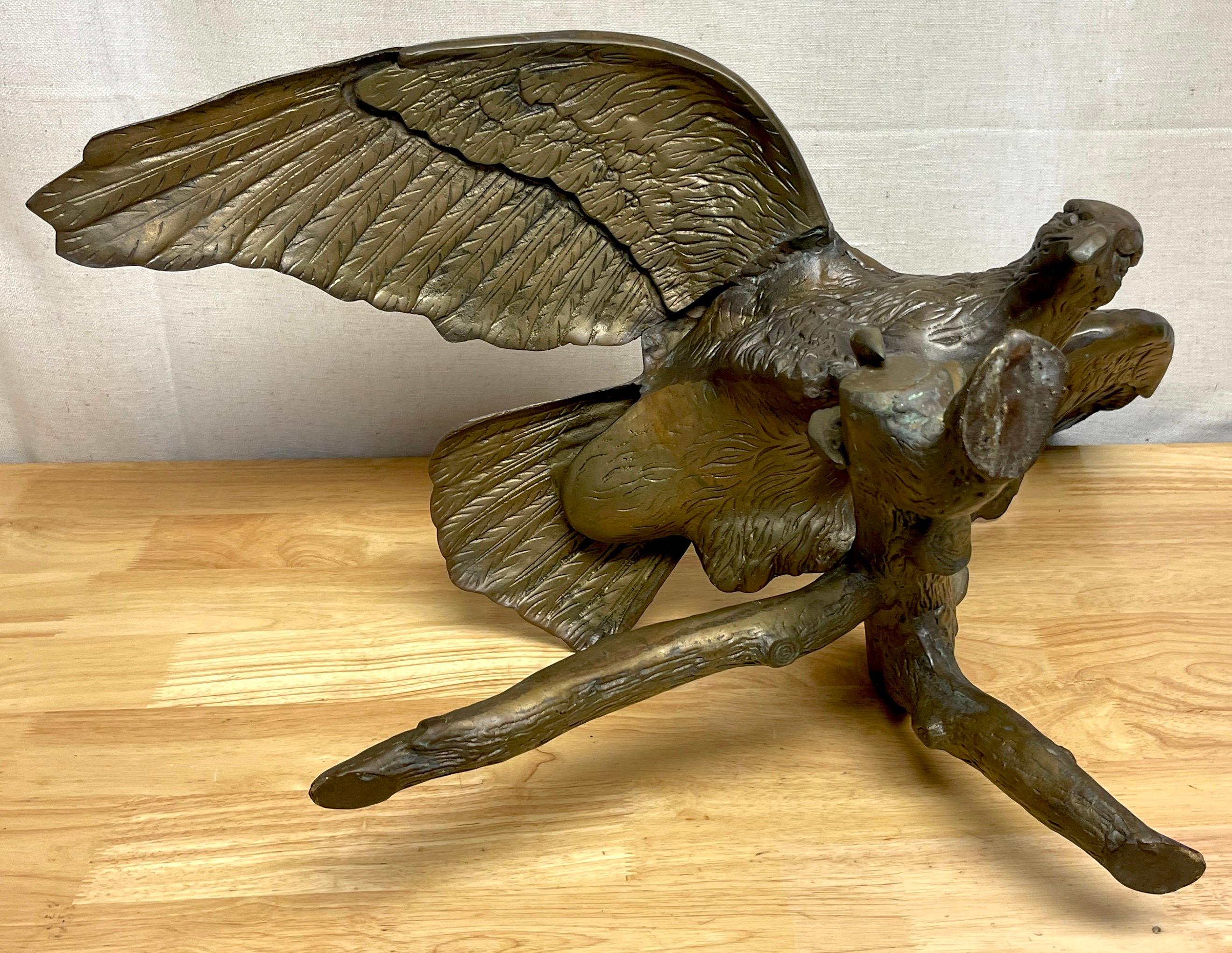 Vintage Patinated Bronze Sculpture 'American Bald Eagle Upon Landing' For Sale 7