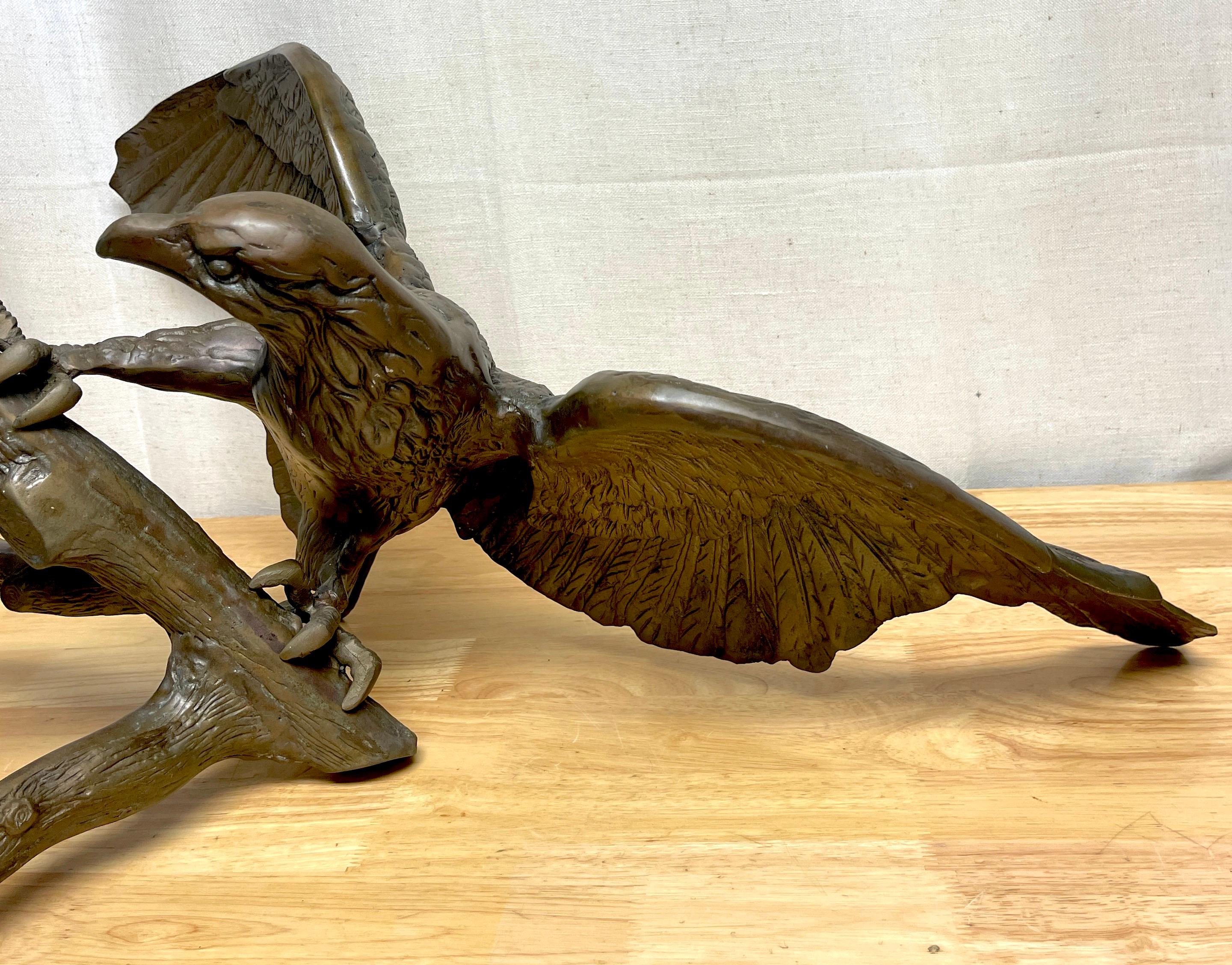 Vintage Patinated Bronze Sculpture 'American Bald Eagle Upon Landing' For Sale 8