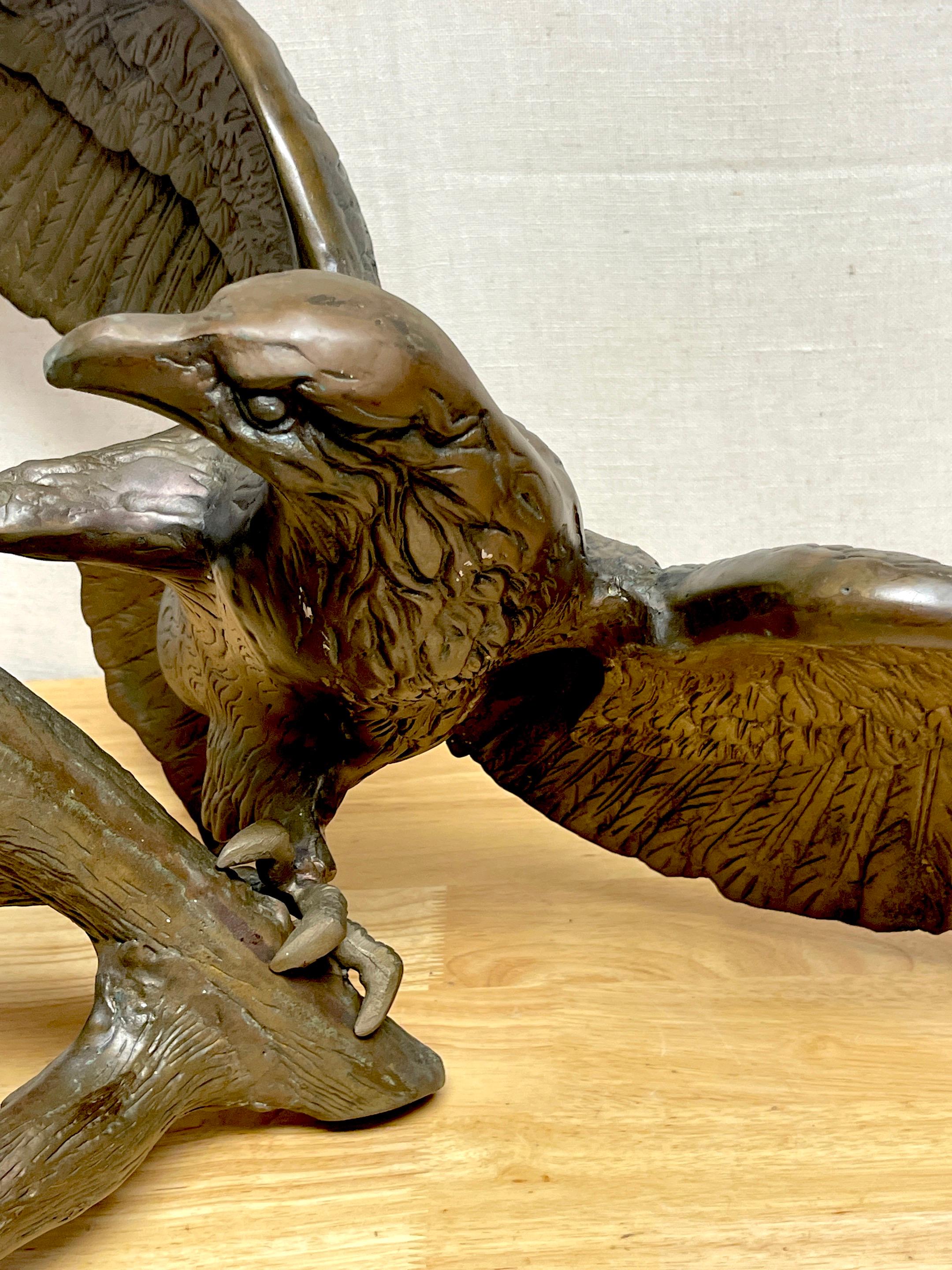 Vintage Patinated Bronze Sculpture 'American Bald Eagle Upon Landing' For Sale 11