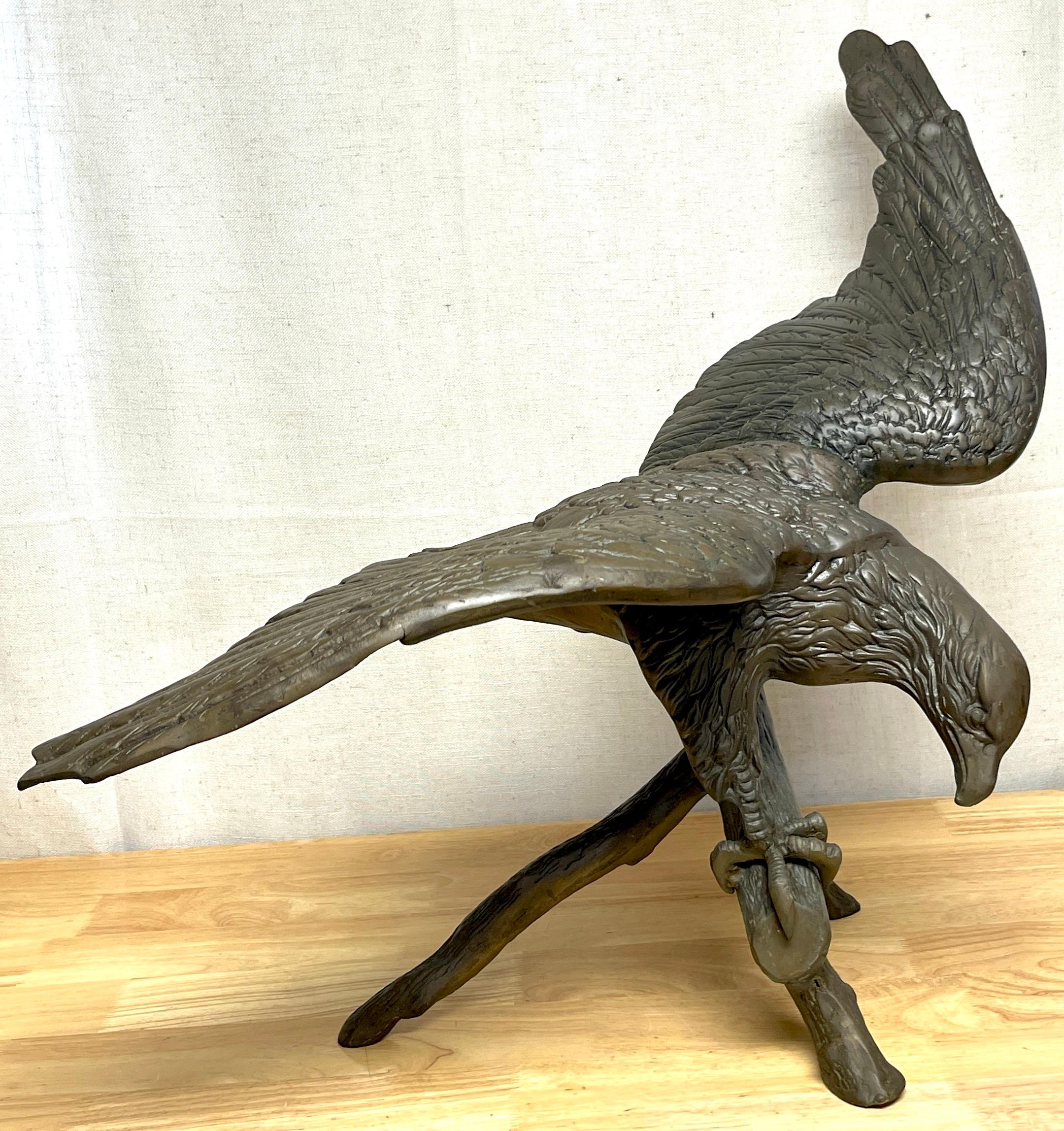 American Classical Vintage Patinated Bronze Sculpture 'American Bald Eagle Upon Landing' For Sale