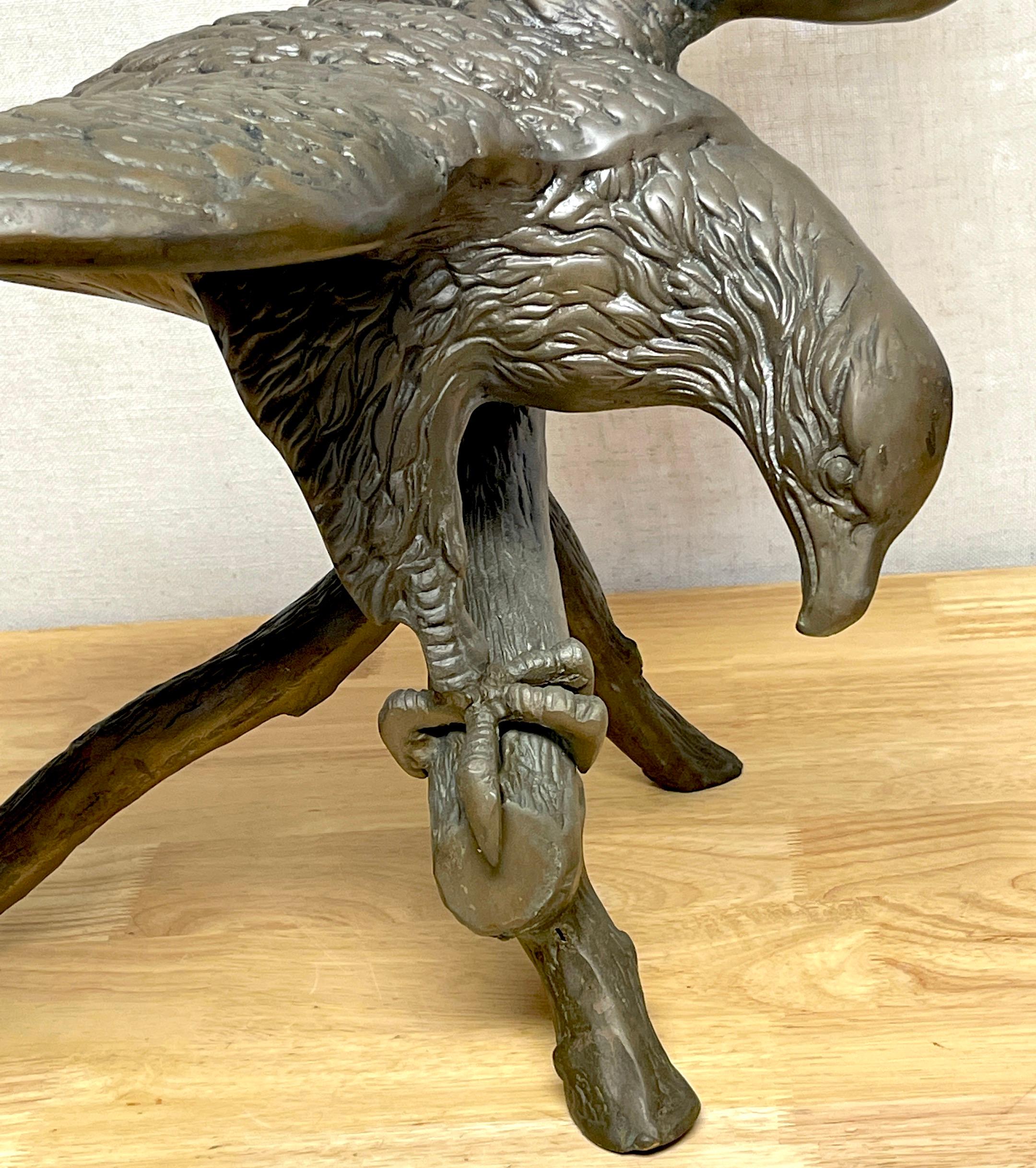 American Classical Vintage Patinated Bronze Sculpture 'American Bald Eagle Upon Landing' For Sale