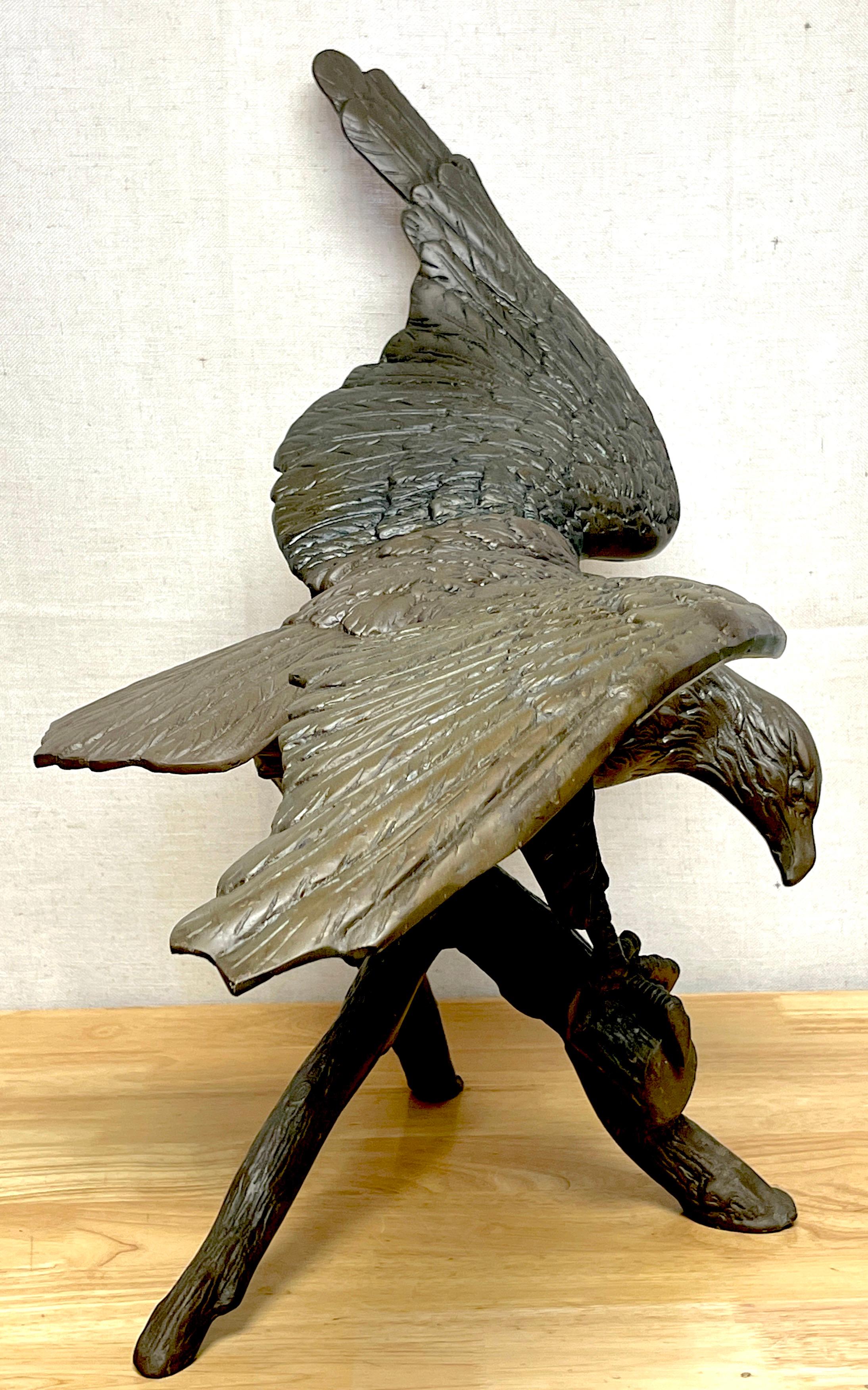 Vintage Patinated Bronze Sculpture 'American Bald Eagle Upon Landing' In Good Condition For Sale In West Palm Beach, FL