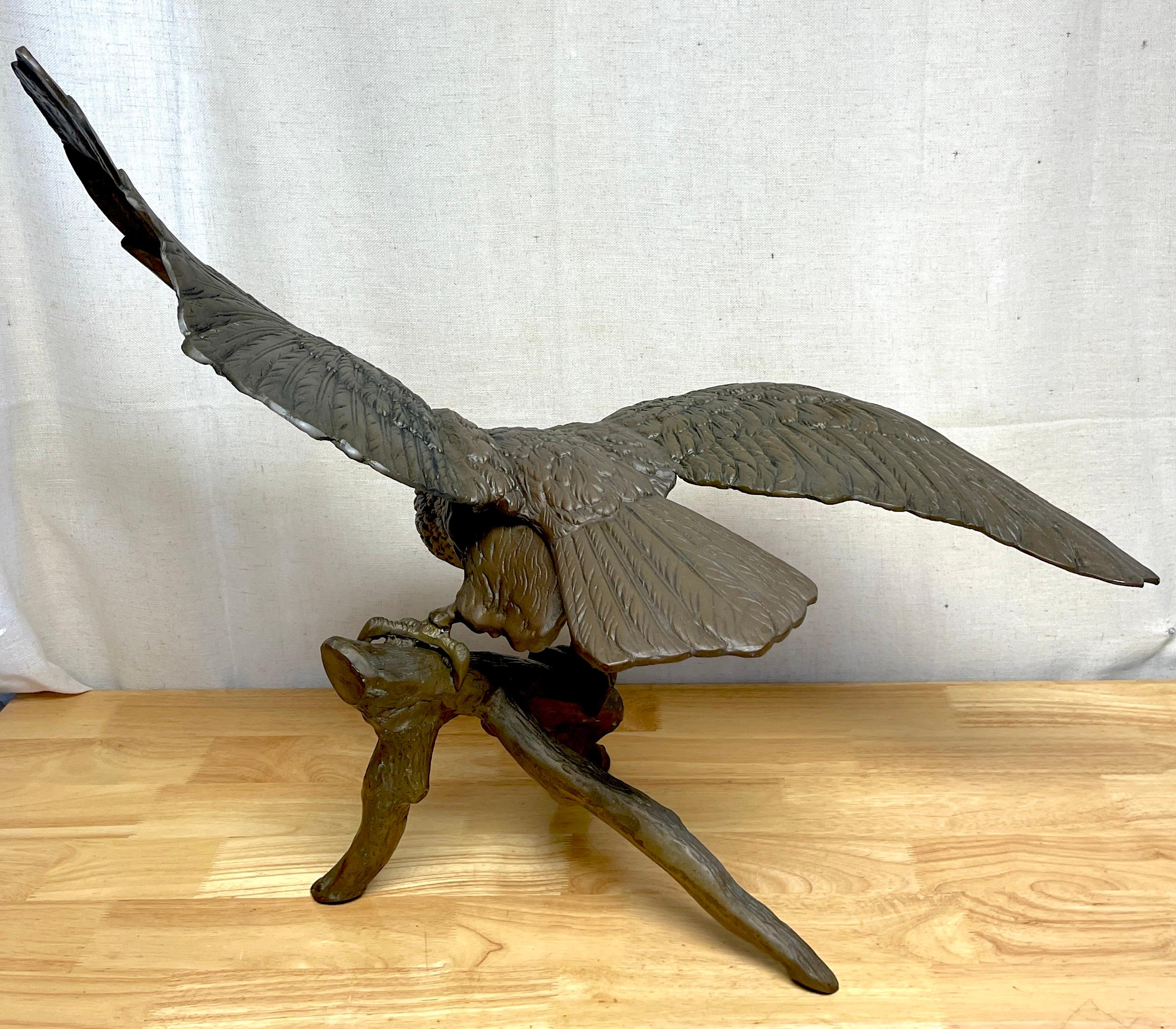 20th Century Vintage Patinated Bronze Sculpture 'American Bald Eagle Upon Landing' For Sale