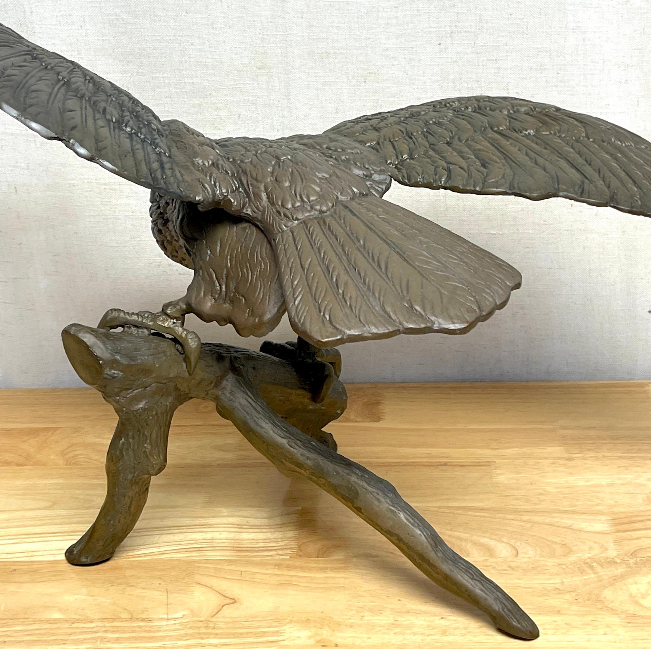 20th Century Vintage Patinated Bronze Sculpture 'American Bald Eagle Upon Landing' For Sale