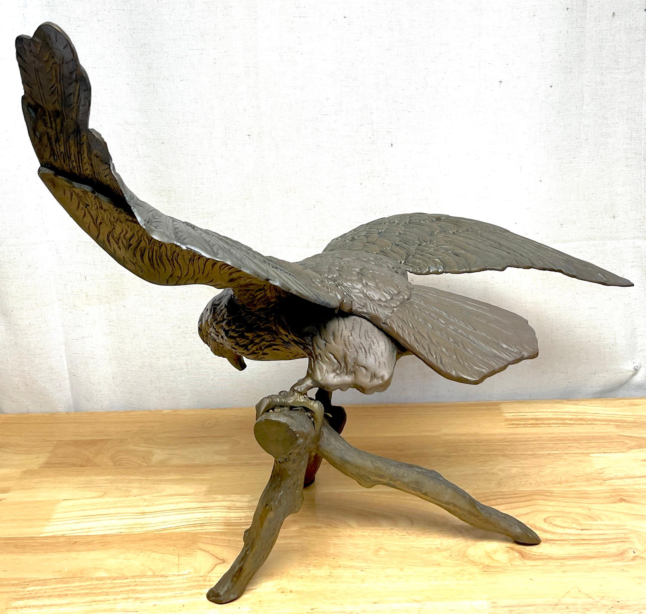Vintage Patinated Bronze Sculpture 'American Bald Eagle Upon Landing' For Sale 2