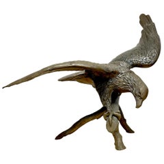 Vintage Patinated Bronze Sculpture 'American Bald Eagle Upon Landing'