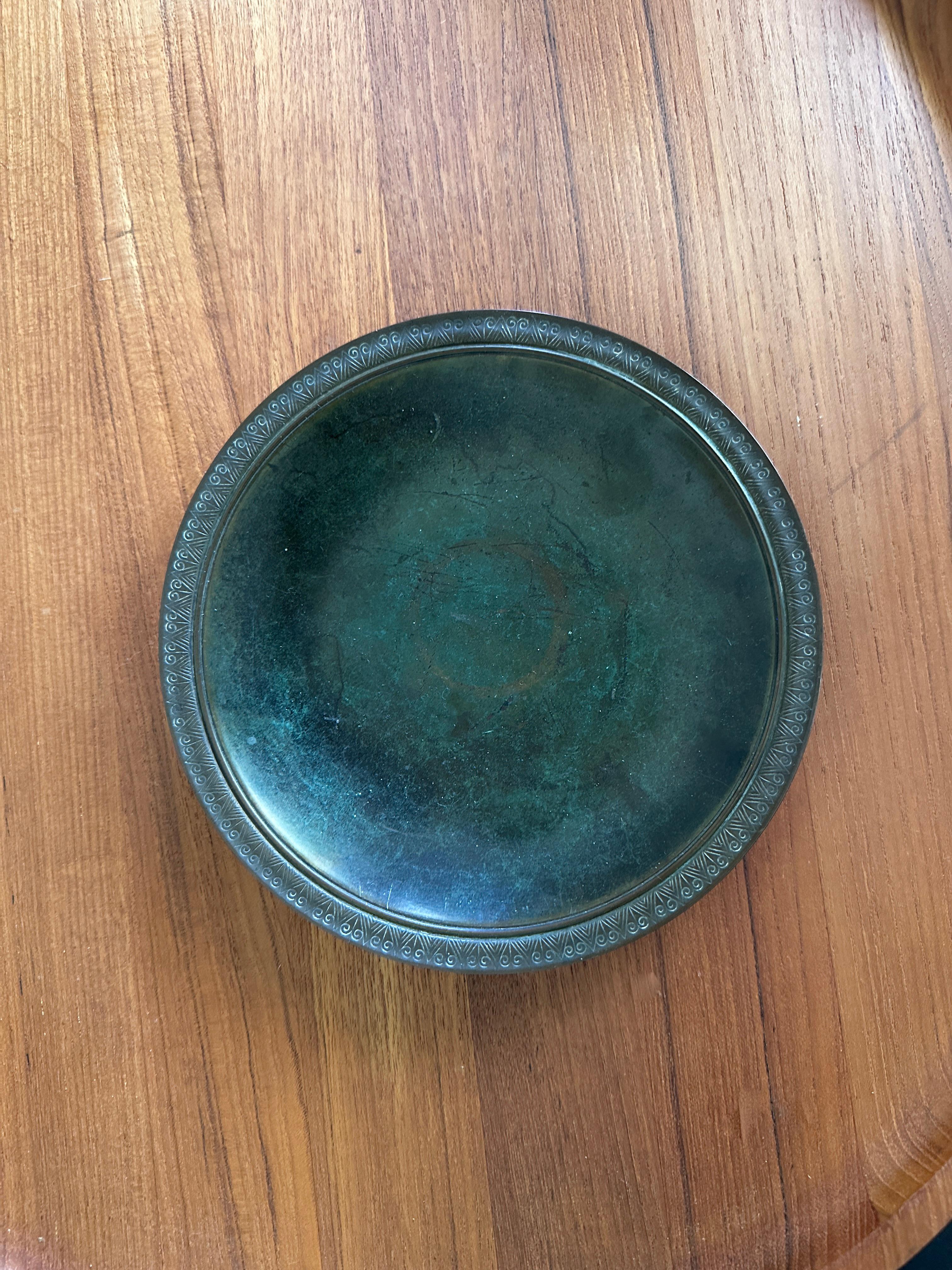Vintage Patinated Bronze Shallow Bowl by Just Andersen For Sale 4