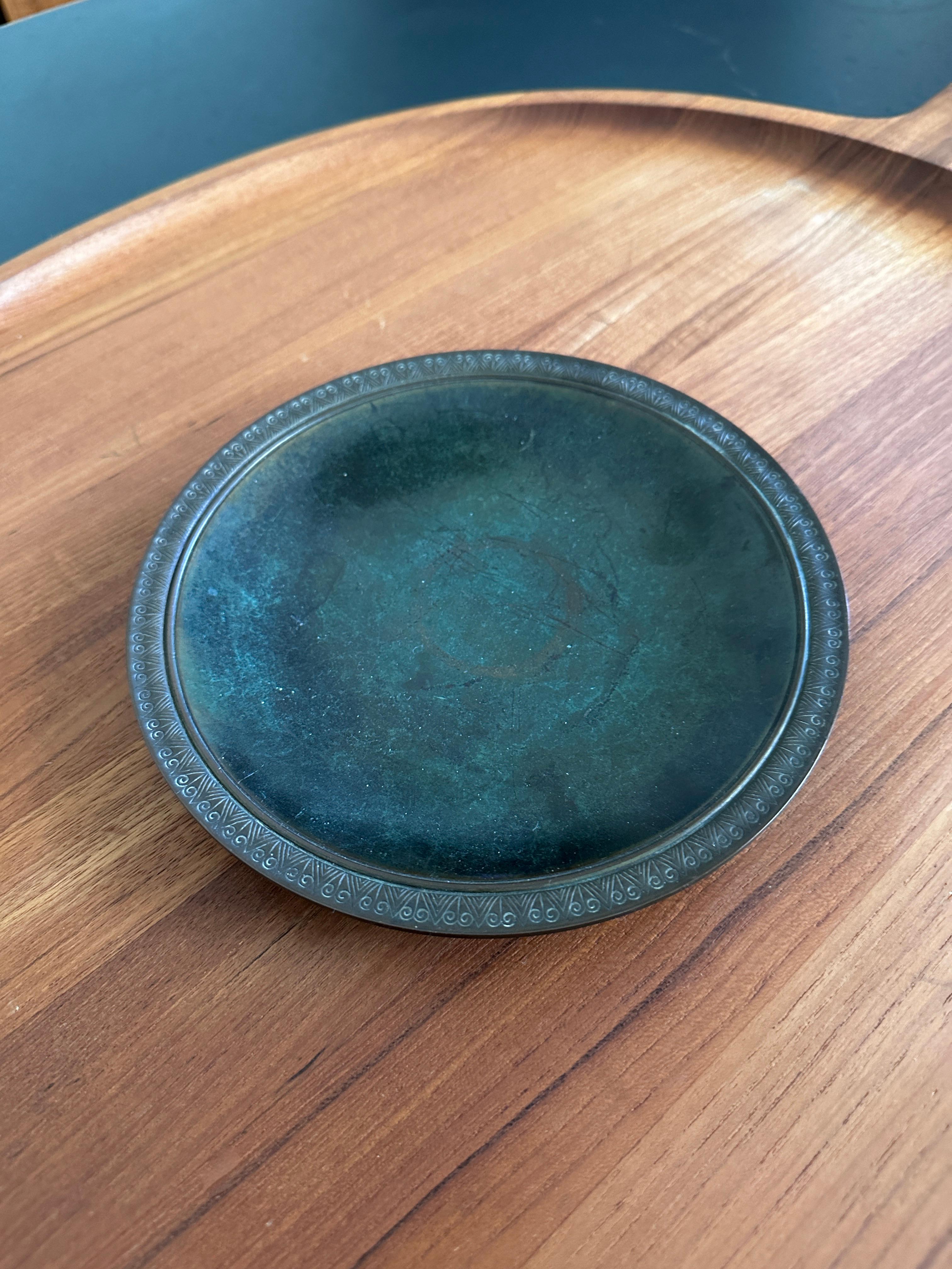 Minimalist Vintage Patinated Bronze Shallow Bowl by Just Andersen For Sale
