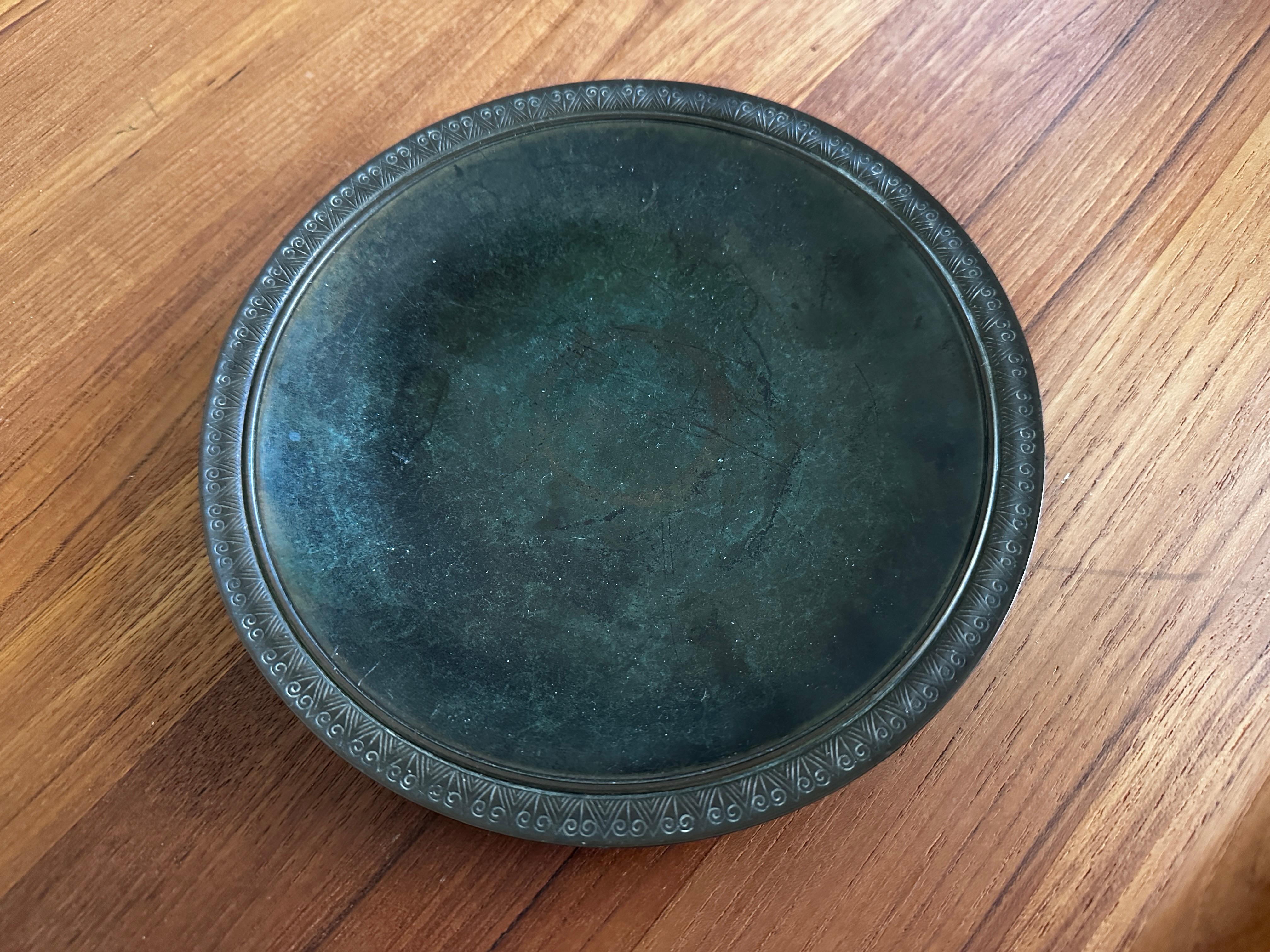Vintage Patinated Bronze Shallow Bowl by Just Andersen For Sale 1