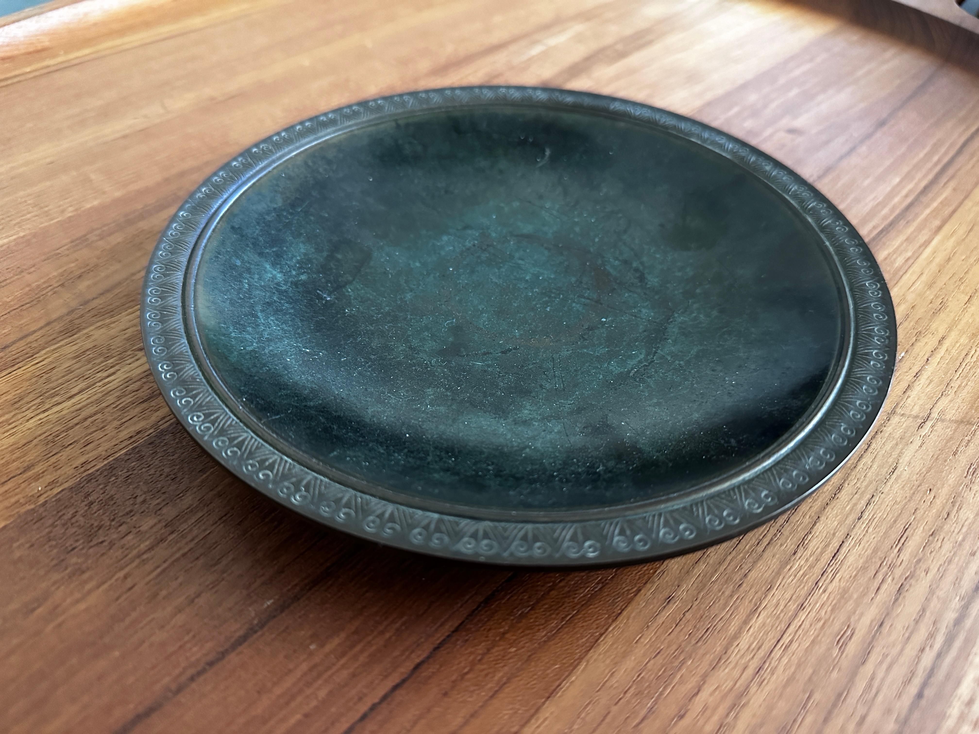 Vintage Patinated Bronze Shallow Bowl by Just Andersen For Sale 2