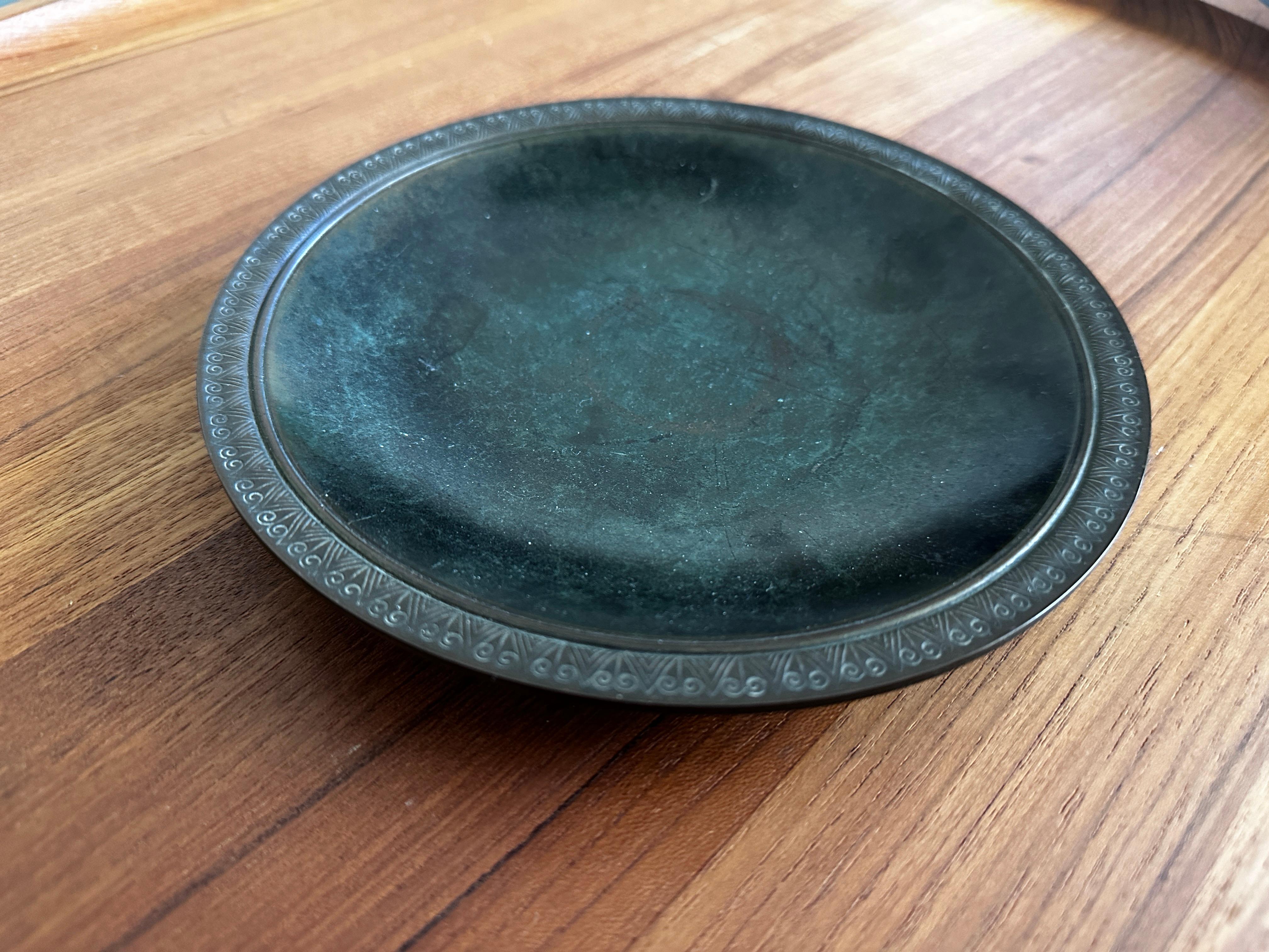 Vintage Patinated Bronze Shallow Bowl by Just Andersen For Sale 3
