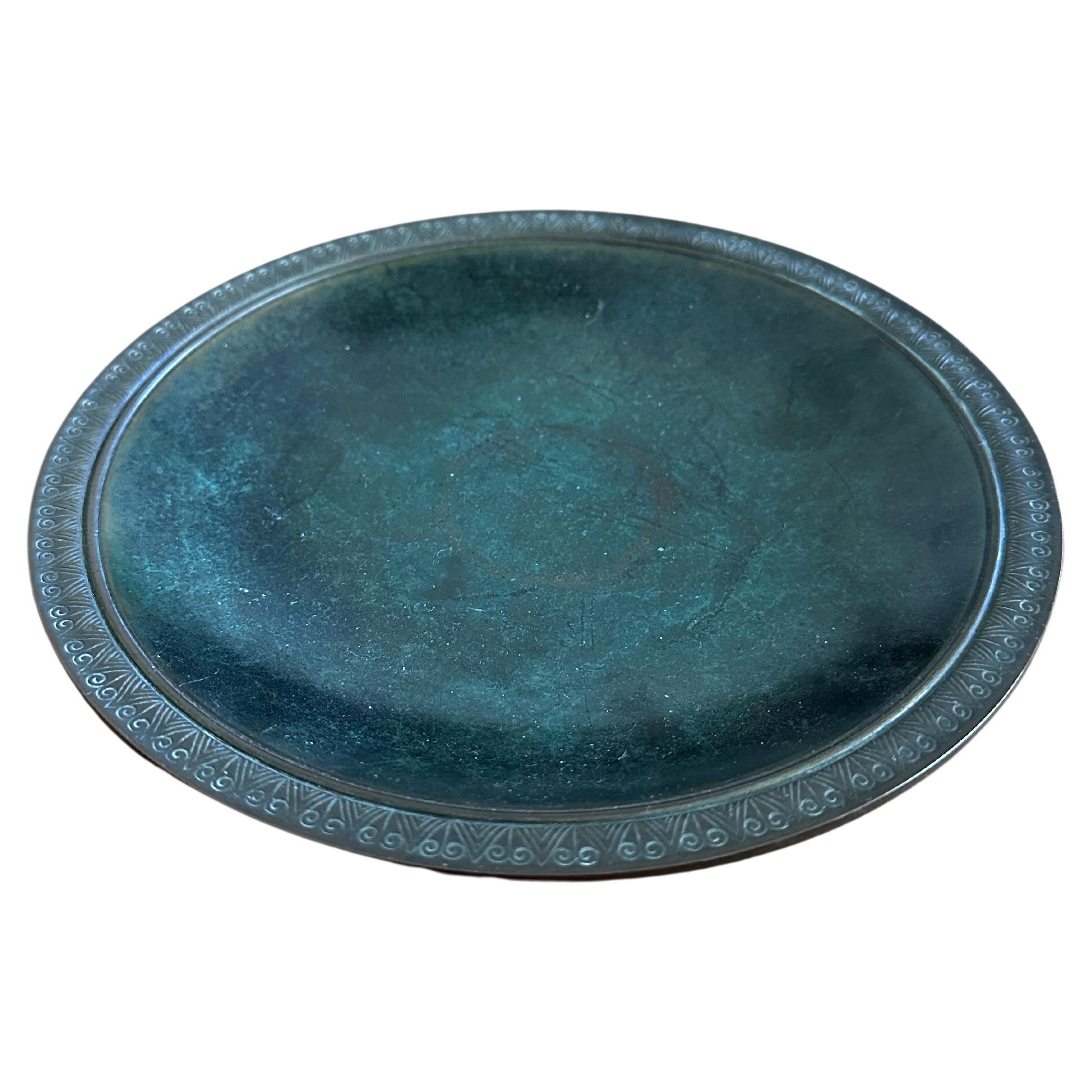 Vintage Patinated Bronze Shallow Bowl by Just Andersen For Sale