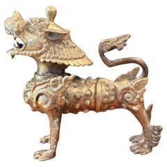 Vintage Patinated Bronze Thai "Singha" Guardian Lion / Foo Dog